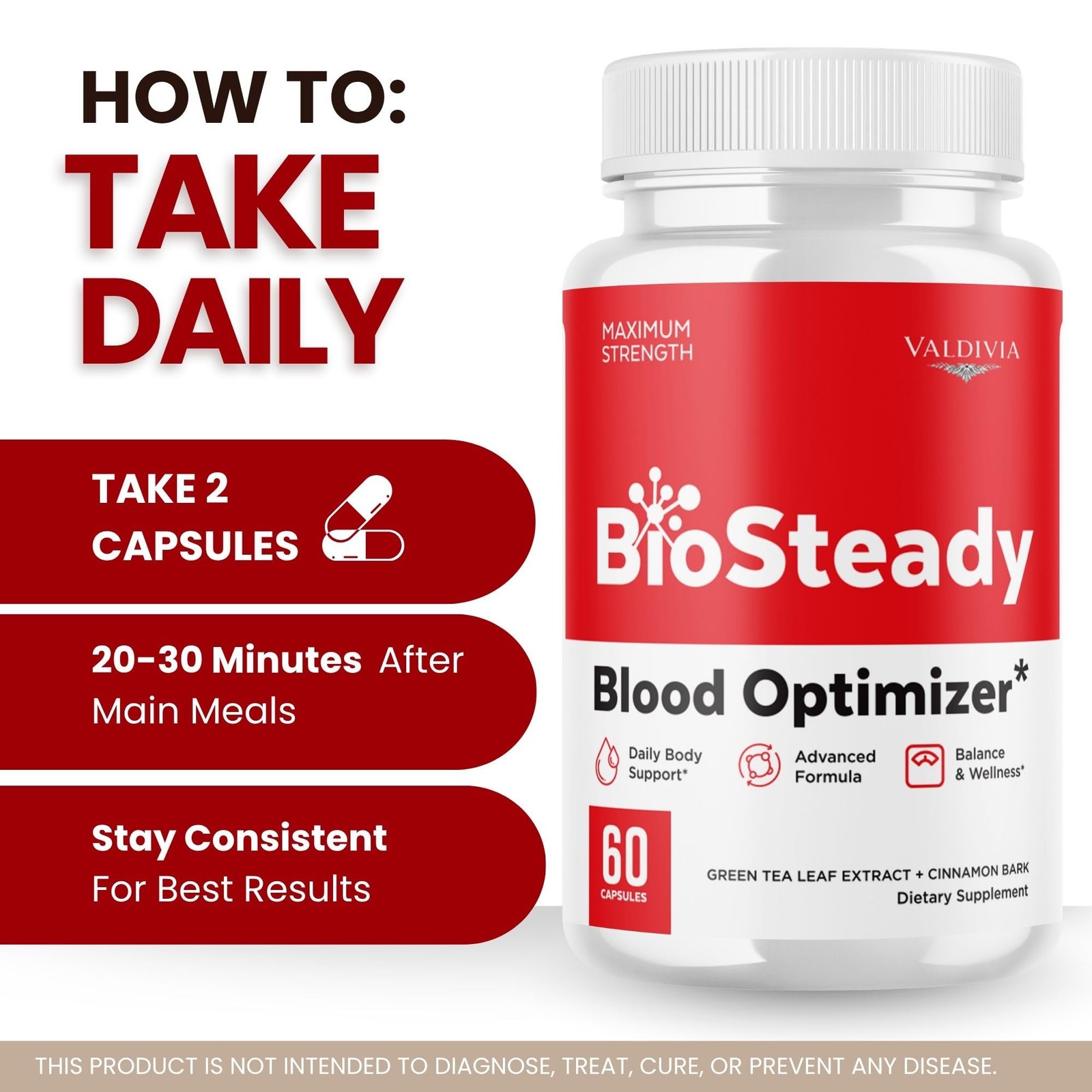 BioSteady Blood Sugar Balance Supplement Capsules Natural 3 Pack 180Ct