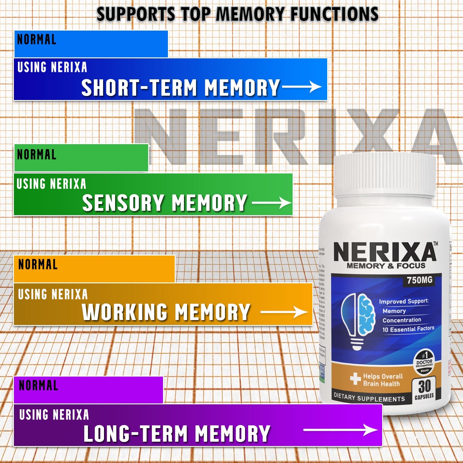 NERIXA Memory Brain Support – Memory, Mental clarity, concentration, focus