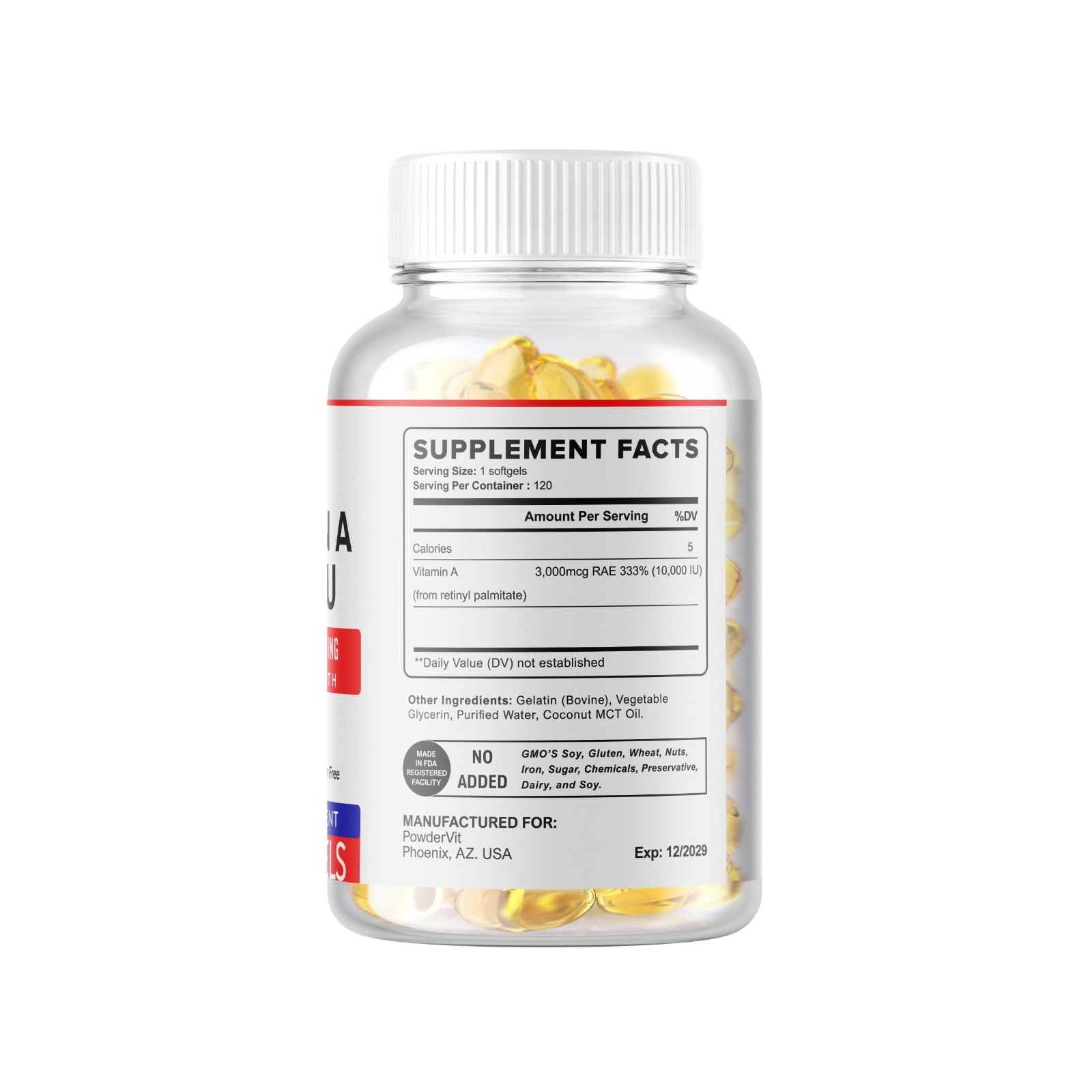 Vitamin A 10000 IU 360 Softgels Servings Gluten Free Non-GMO USA