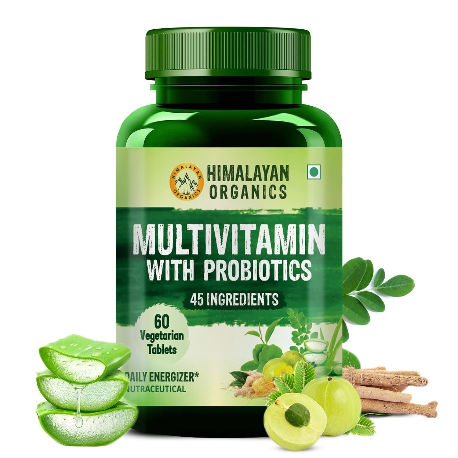 Himalayan Organics Multivitamin With Probiotics – Vitamin C, D, E, B3 – 60 Tabs