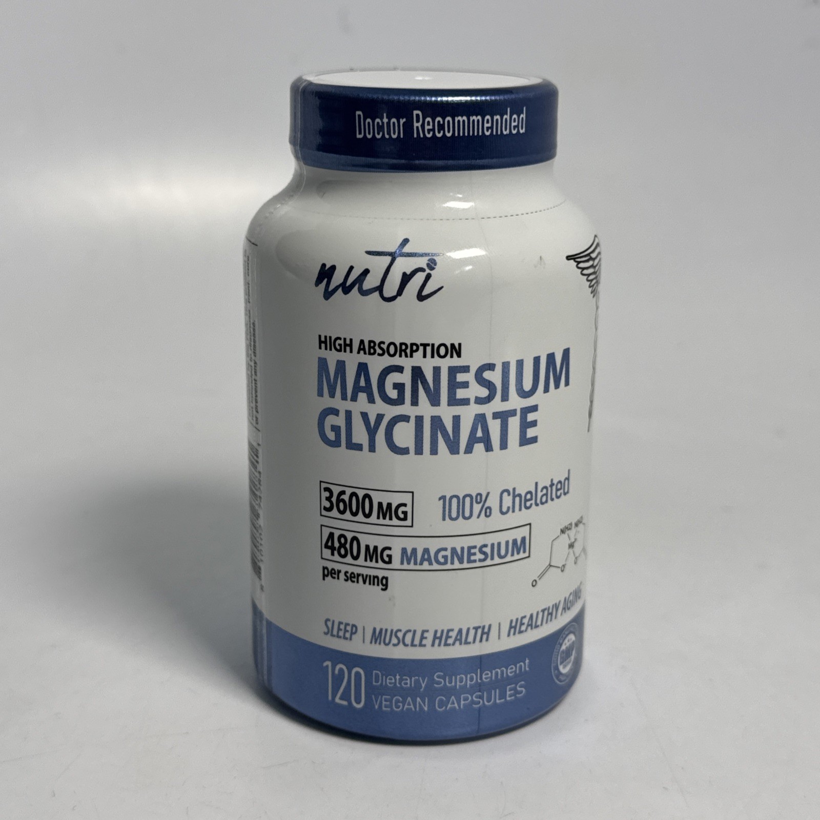 New Nutri Magnesium Glycinate High Absorption 120 Vegan Caps 900 mg 03/2028