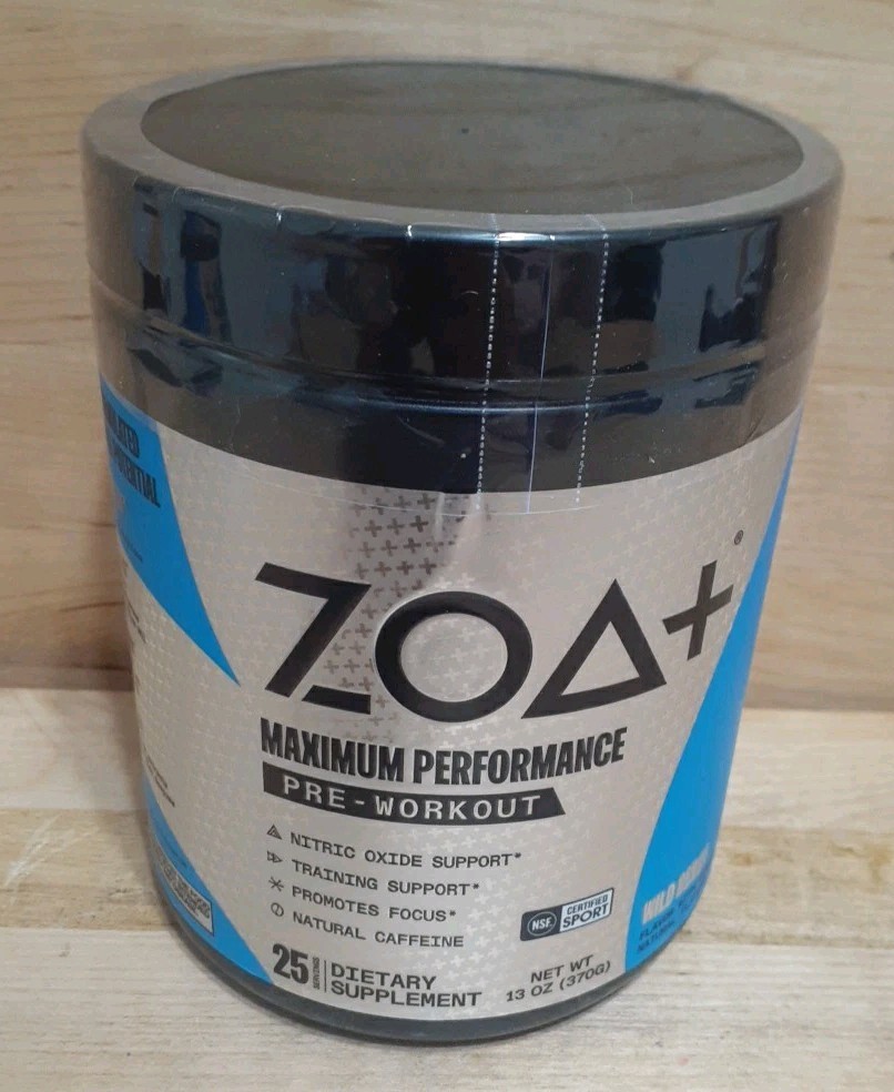 2CT: ZOA+ Zero Sugar PRE-WORKOUT Powder WILD BERRY NSF-CERTIFIED SPORT 13oz