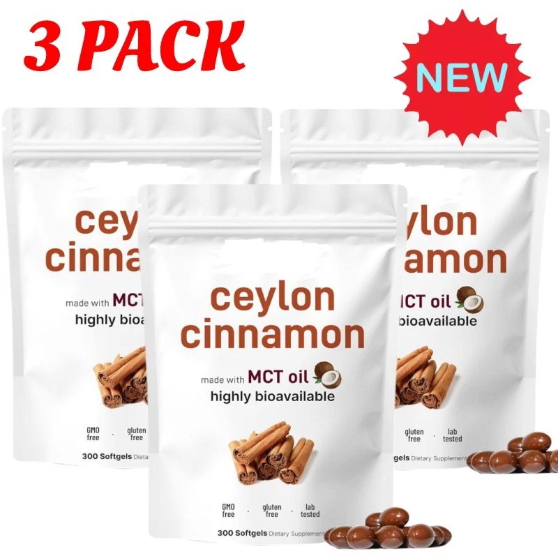 3x Ceylon Cinnamon 7,200Mg Equivalent 300 Softgels with MCT Oil |Highly Bioavail