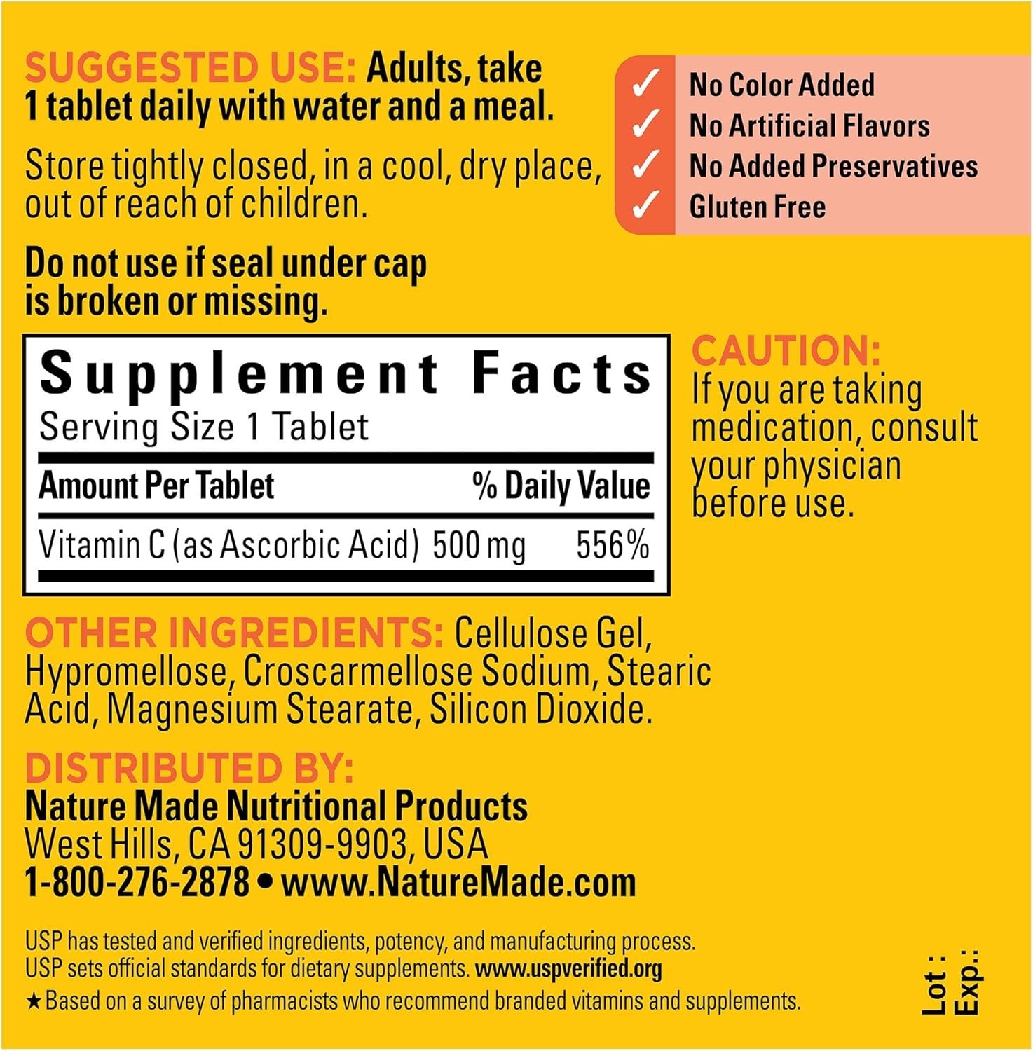 Nature Made Vitamin C 500 mg Tablets, Dietary Supplement, Vitamin C for Immune S