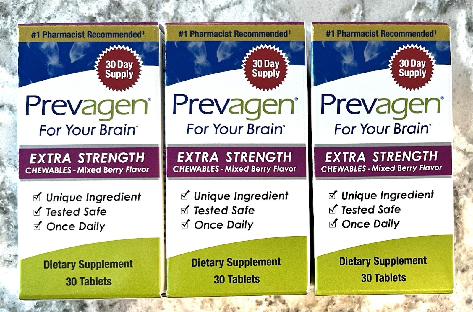 Prevagen Extra Strength 20mg Chewable Tablets 30 Count Mixed Berry Lot Of 3