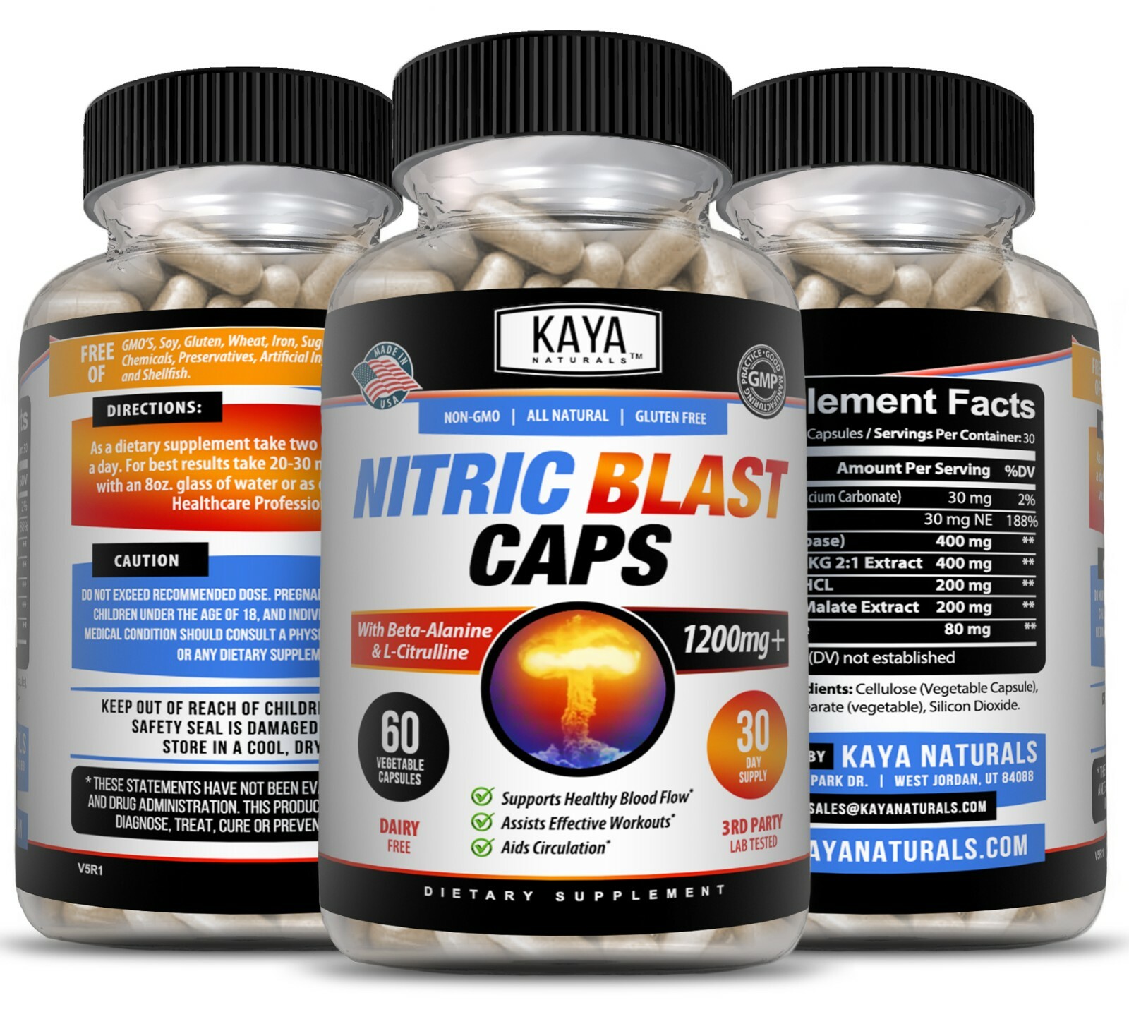 Nitric Blast 60ct, L-Arginine Nitric oxide, ED Testosterone Booster, Pre Workout