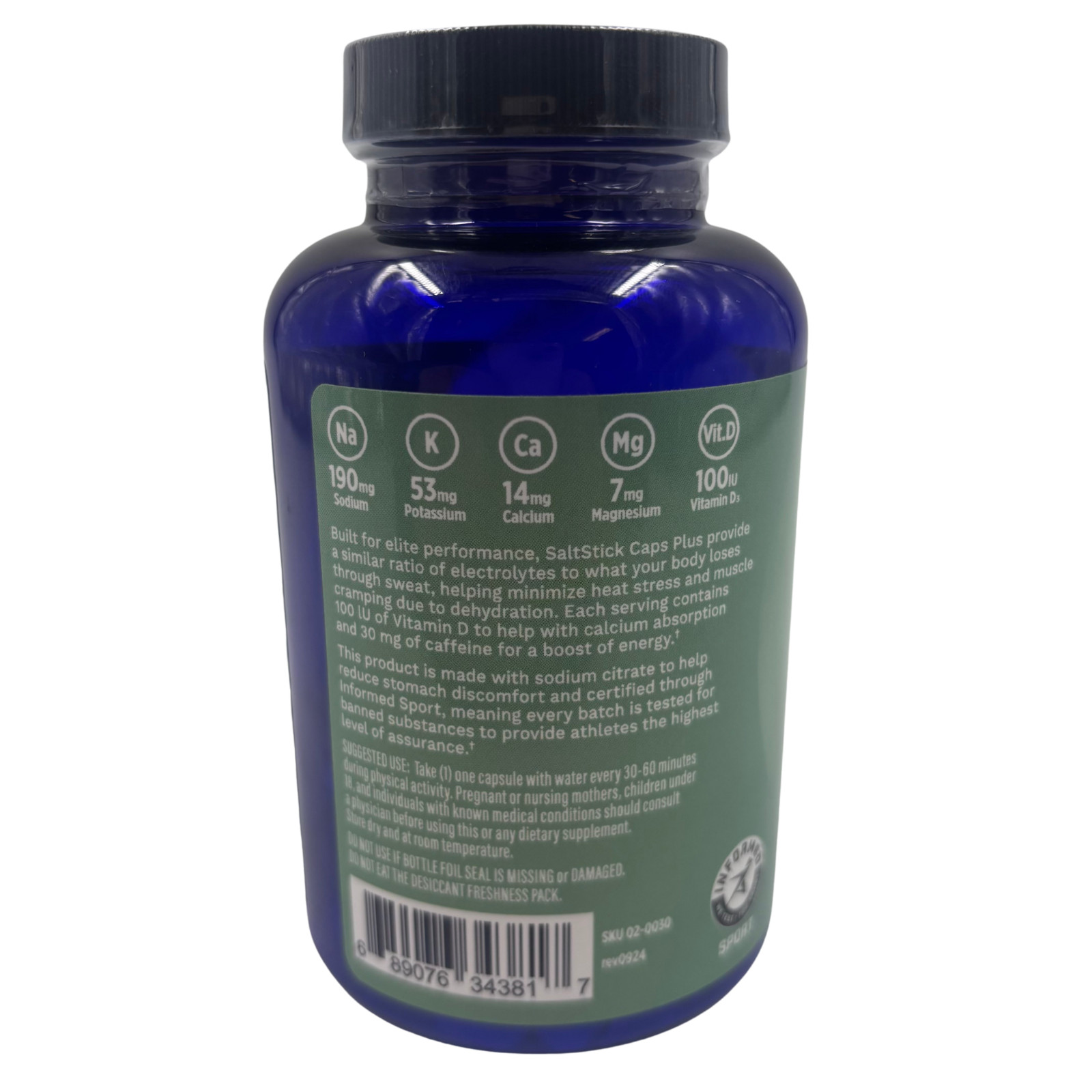 1 or 2Pak Saltstick Caps PLUS Electrolyte Salts Caffeine & Sodium Citrate 100btl