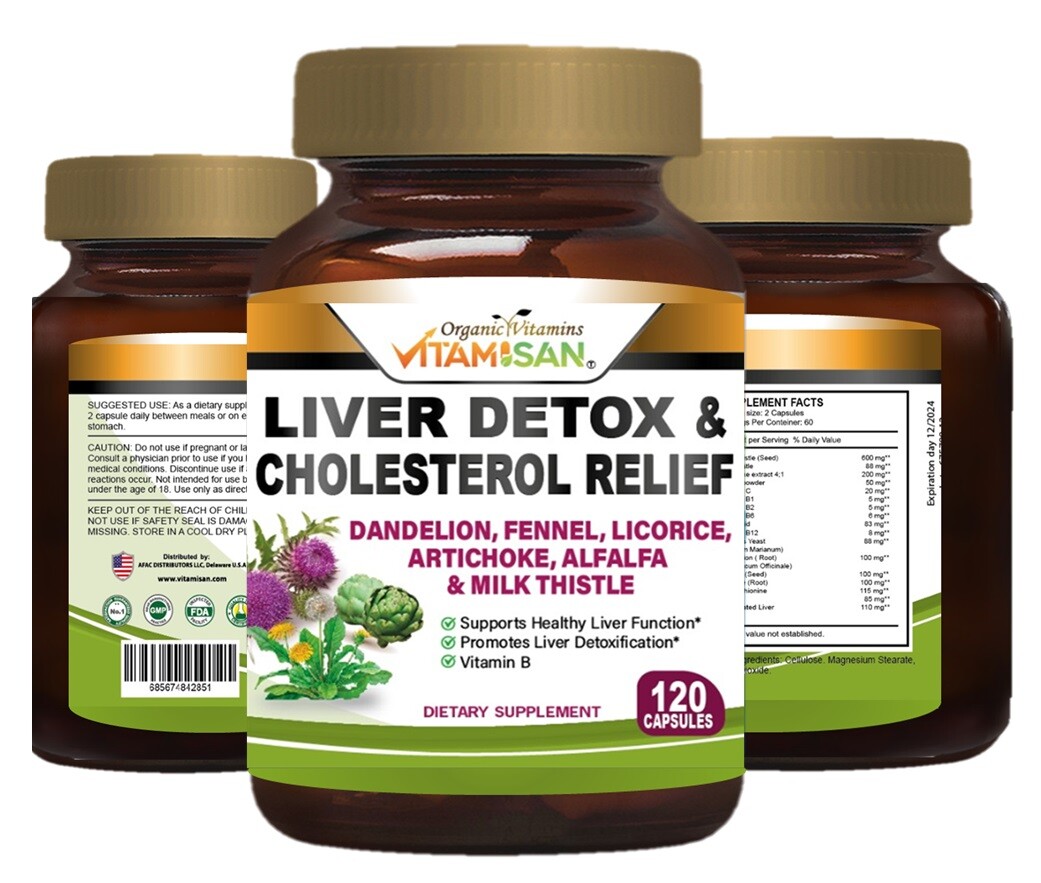 Liver Cleanse Detox Milk Thistle Extracts Silymarin, Artichoke, Dandelion, Vit B