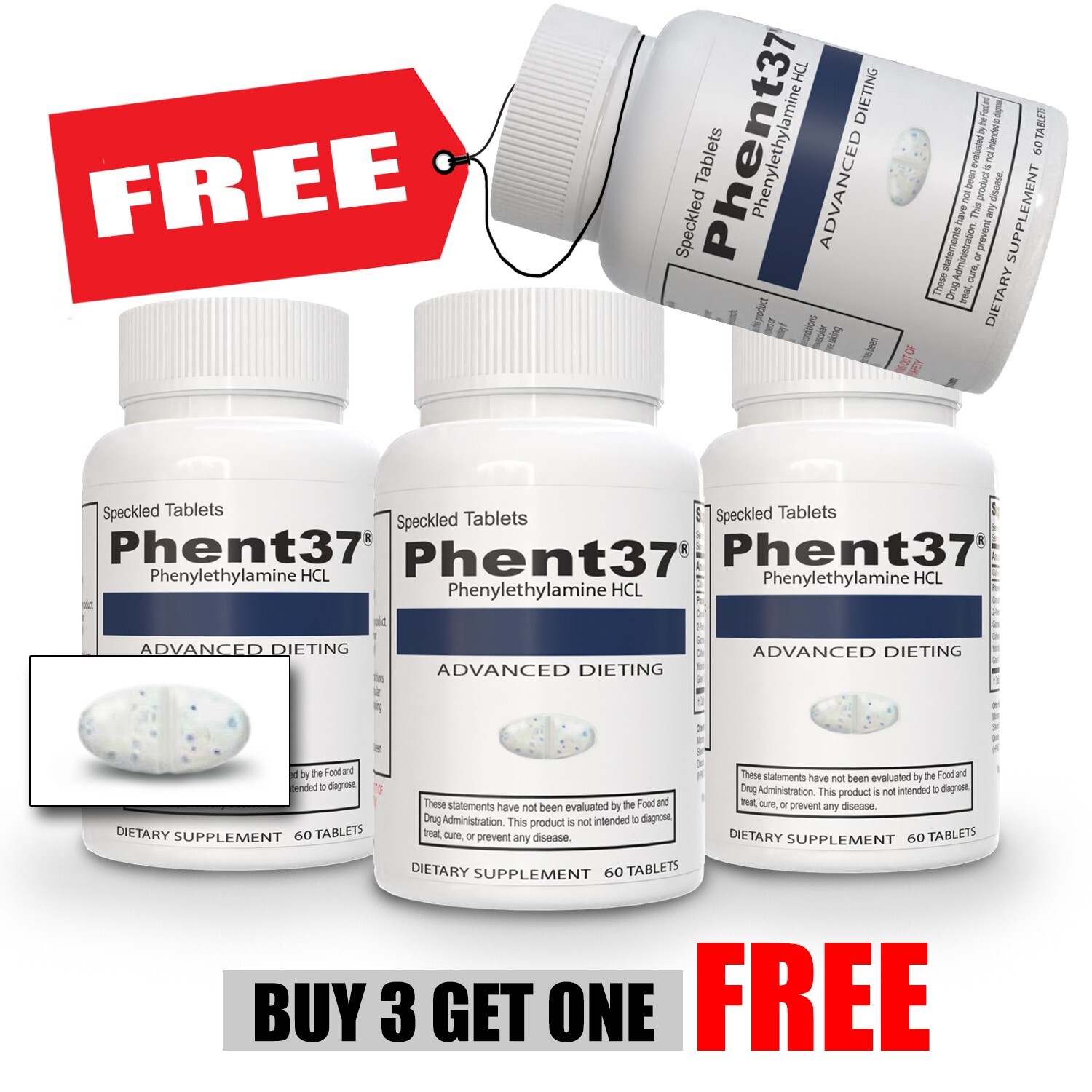 3 + 1 FREE (4 total Bottles – Phent37 – Appetite Suppressant Fat Burner Diet