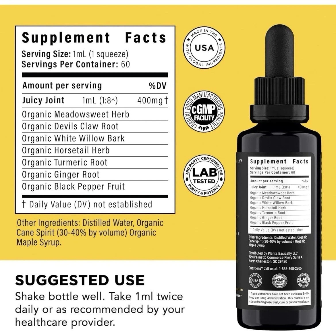Juicy Joint Liquid Extract Mobility Relief Turmeric Joint Support Supplement USA