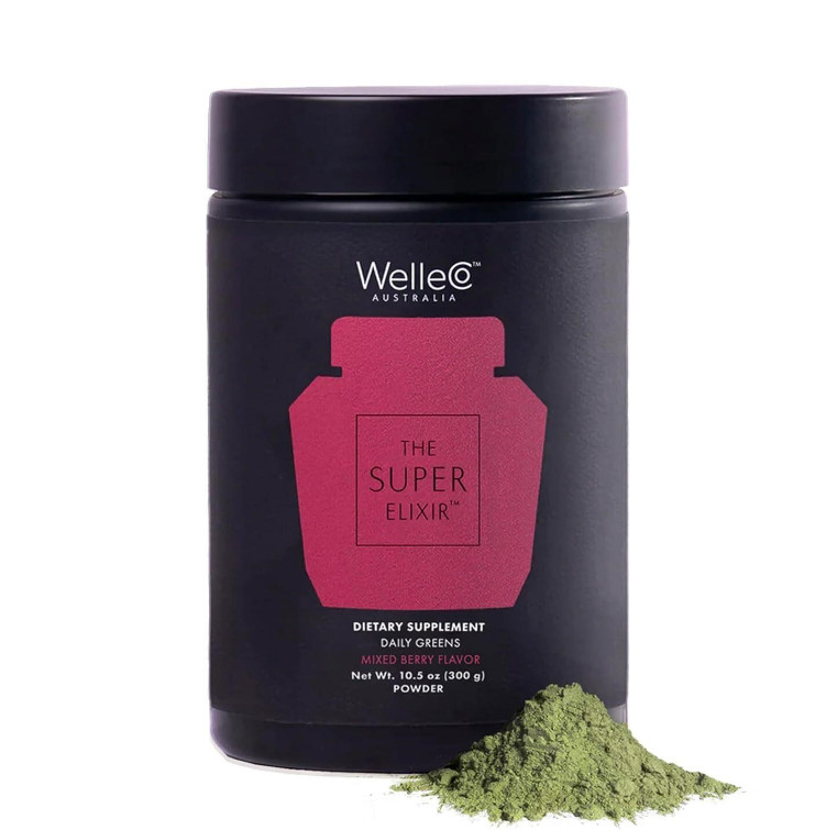 WelleCo The Super Elixir Daily Greens Powder, Probiotic Drink Mix Mixed Berry