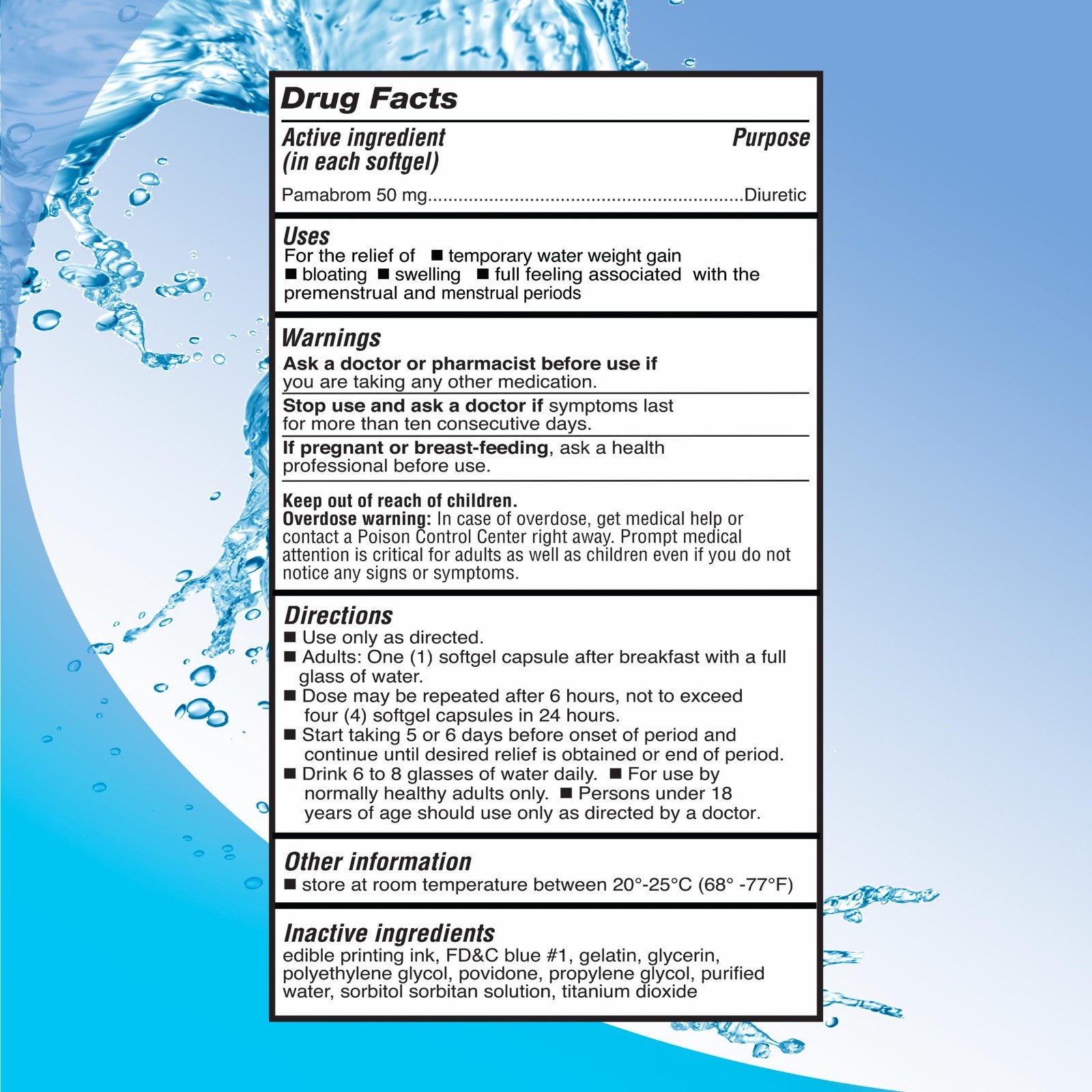 Caffeine-Free Diuretic Softgels, 120 Count, Pamabrom 50mg for Water Weight Relie