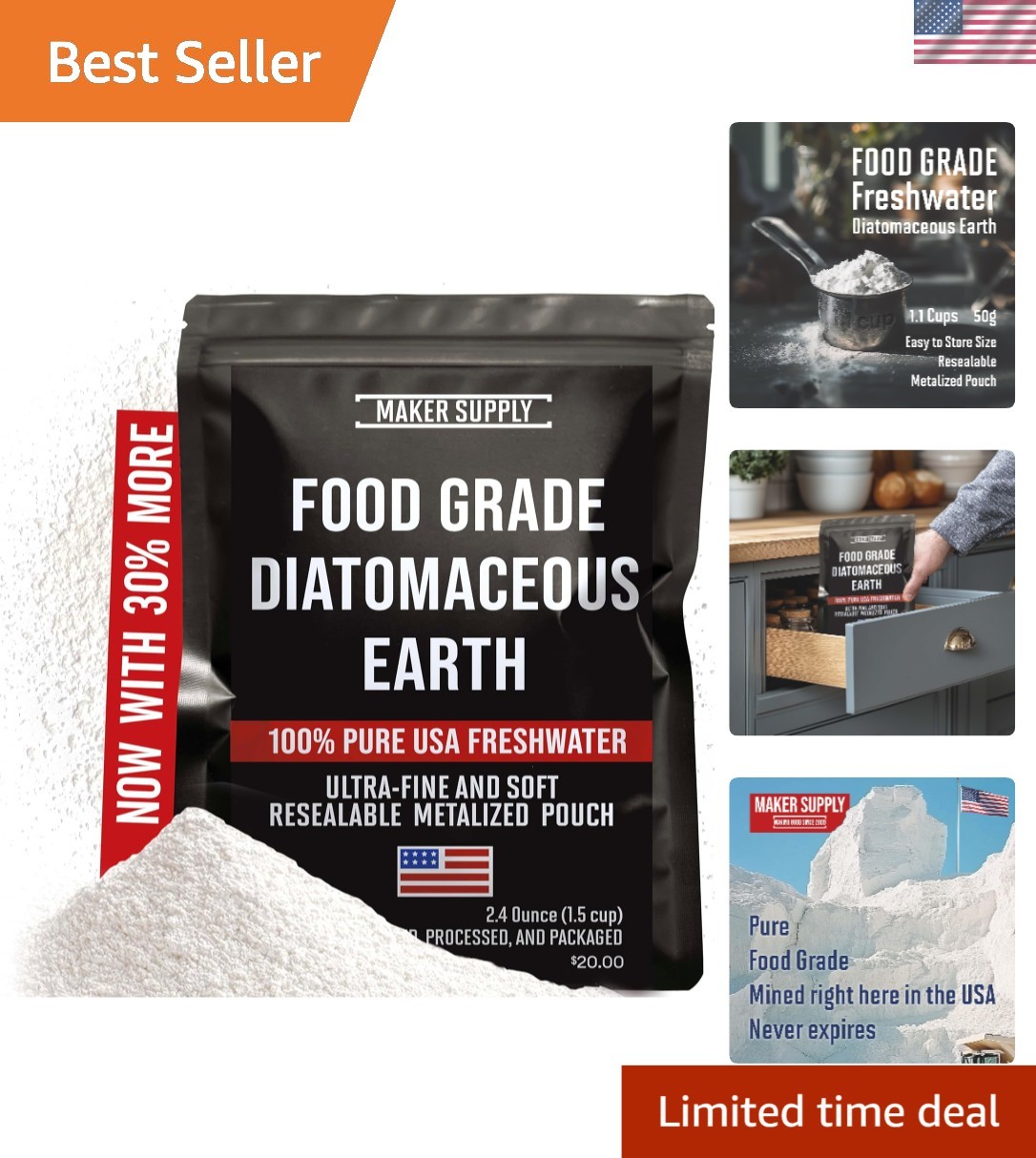 2.4 oz Food-Grade Diatomaceous Earth – Ultra-Fine White Mineral Powder
