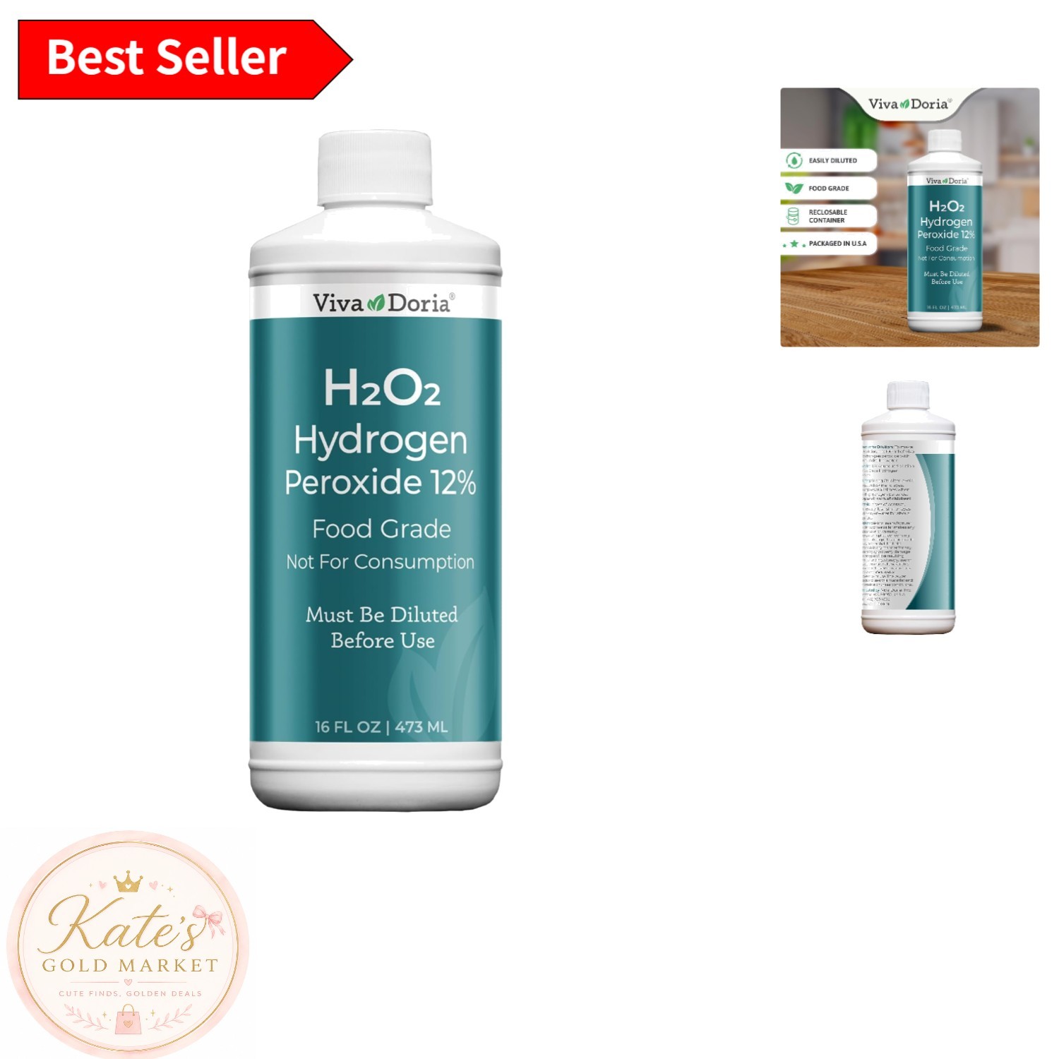 12% Food Grade Hydrogen Peroxide – 16 Fl Oz Pure Aqueous Solution, USA Made
