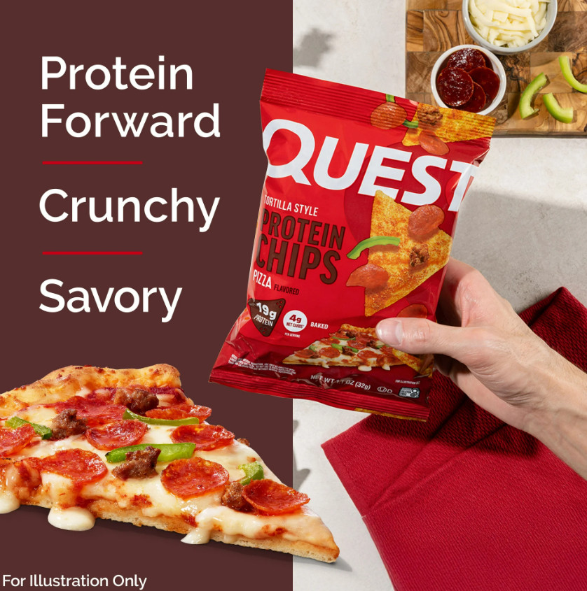 Quest Tortilla Style Protein Chips, 19g Protein,Pizza Flavor, 1.1oz Bags 4ct