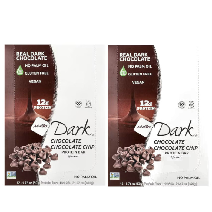 NuGo Nutrition NuGo Dark Bar Chocolate Chocolate Chip 12 Bars Each (Pack of 2)