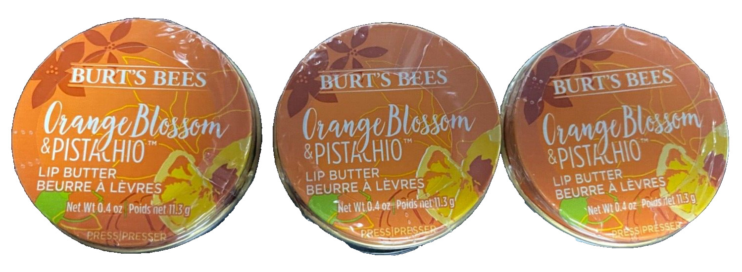 Lot of 3 Burt’s Bee Orange Blossom & Pistachio Lip Butter 0.4oz