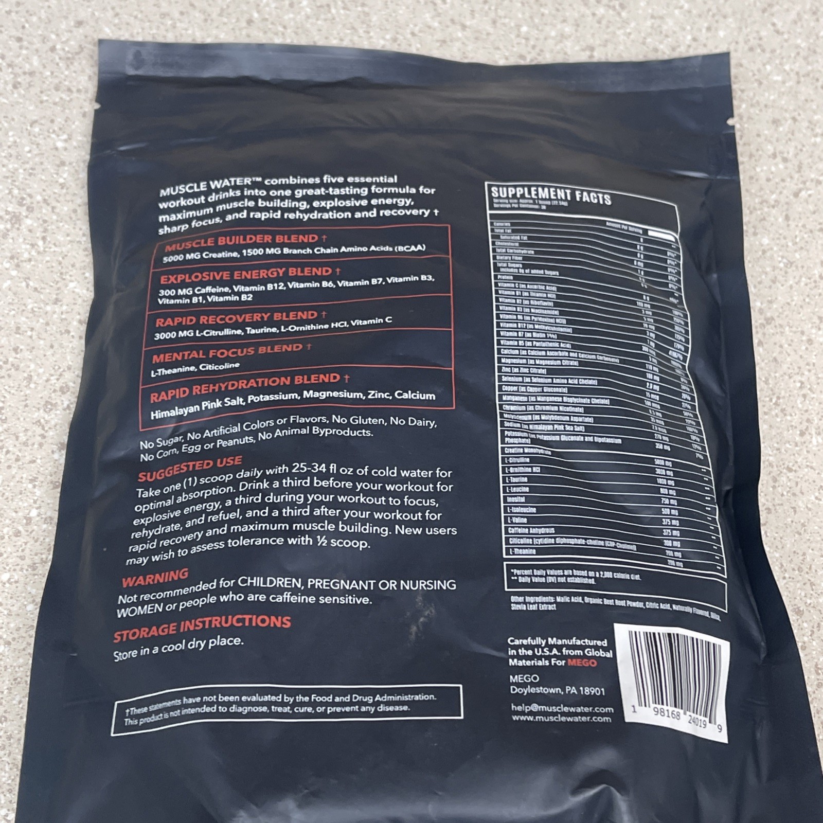 MUSCLE WATER Fruit Punch (30-Day Supply) NEW Expires 8/2026
