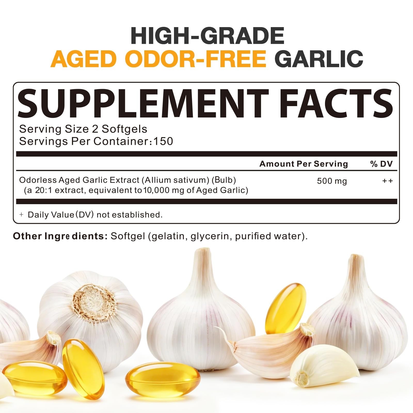 Aged Garlic Extract 300 Count – Non-GMO Softgels for Heart Health & Daily Wellne