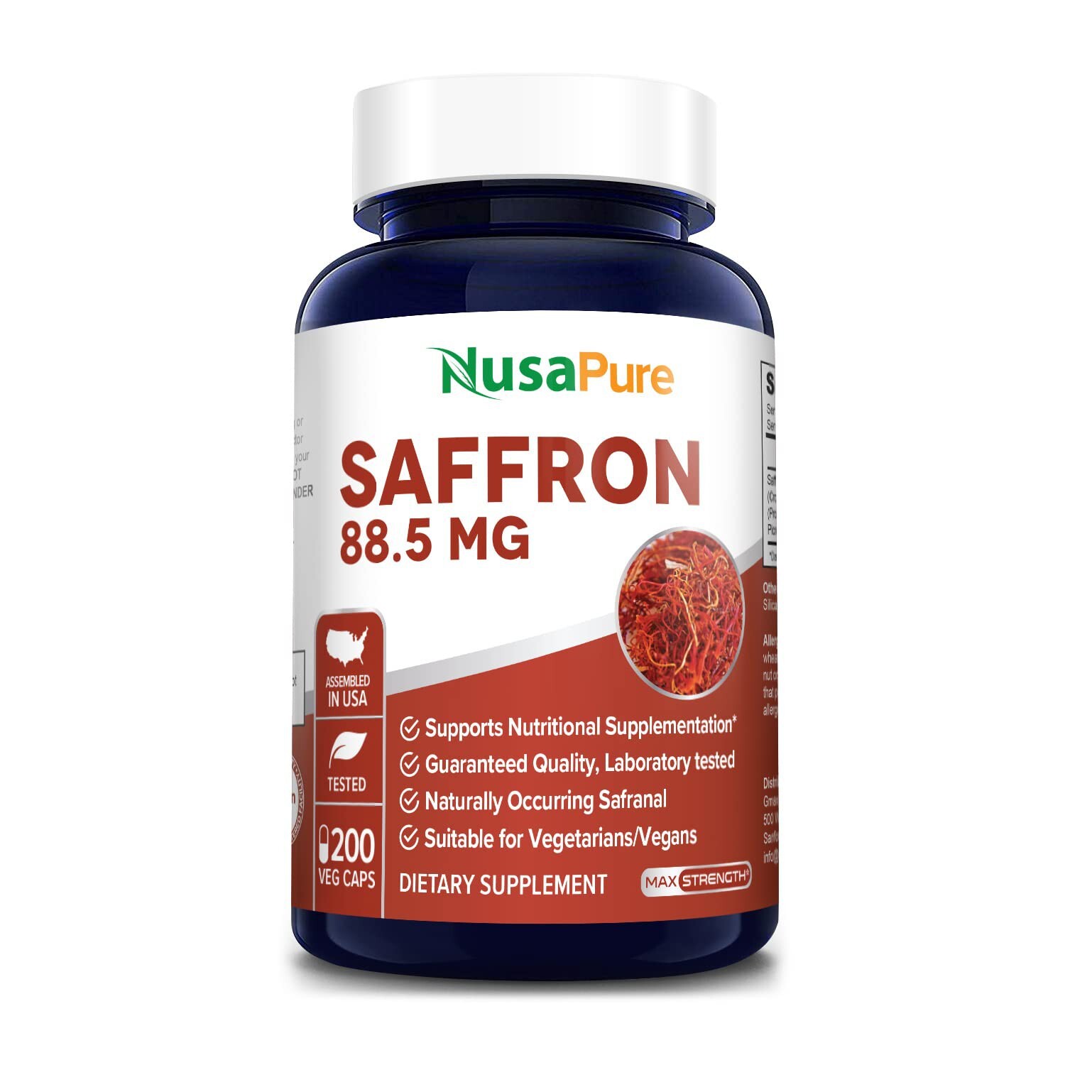 NusaPure Saffron Extract 88.5mg 200 Veggie Caps (Non-GMO & Gluten Free)