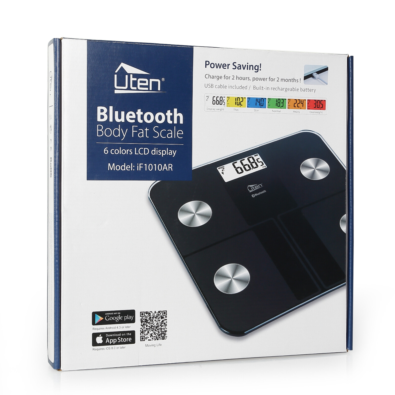 Uten Bluetooth Smart Body Fat Scale 400lb USB Rechargeable Digital BMI App