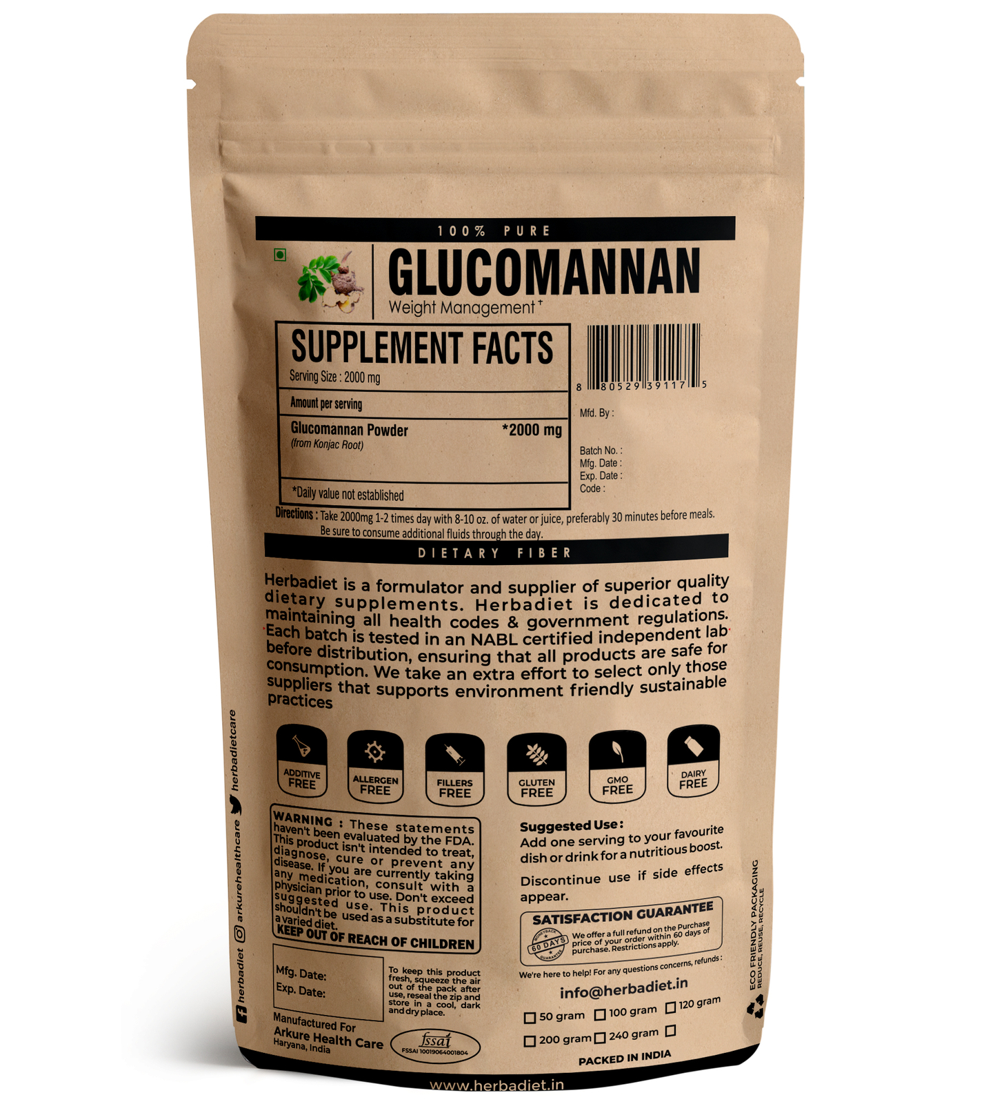 Glucomannan Konjac Fiber Powder – Appetite Suppressant for Diet & Weight Loss