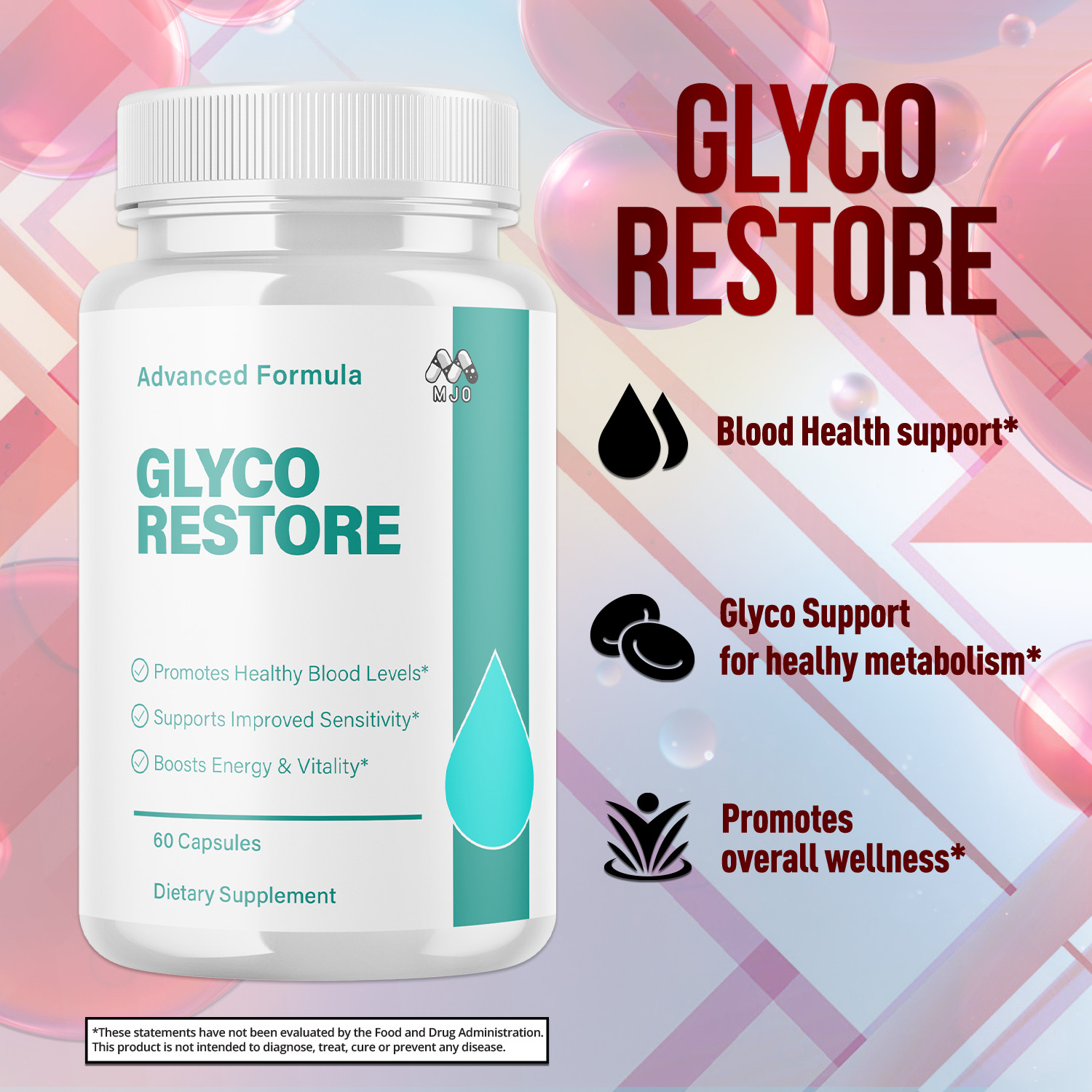 (1 Pack) Glyco Restore Capsules Advanced Support Blood Supplement 60 Capsules