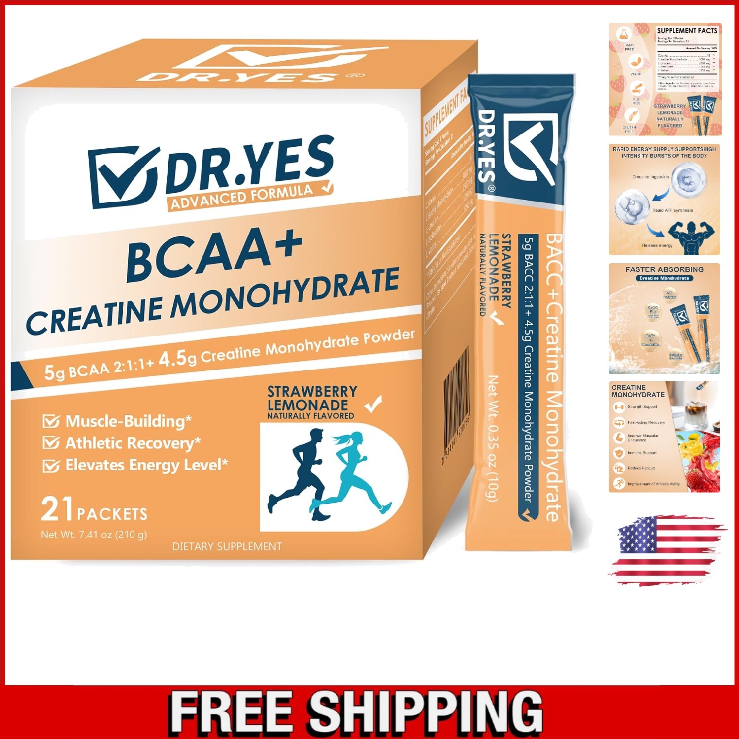 Stick Packs of DR.YES Non-GMO Creatine Monohydrate for Ultimate Muscle Recovery