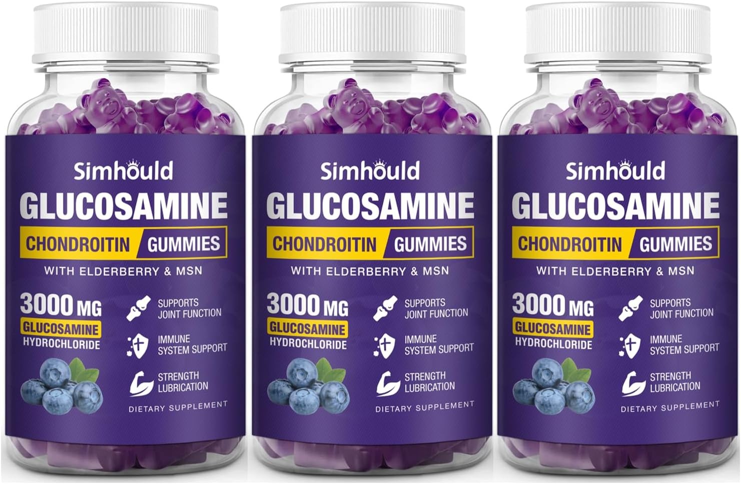 3 Packs Glucosamine Chondroitin Gummies – 3000MG Extra 60 Count (Pack of 3)