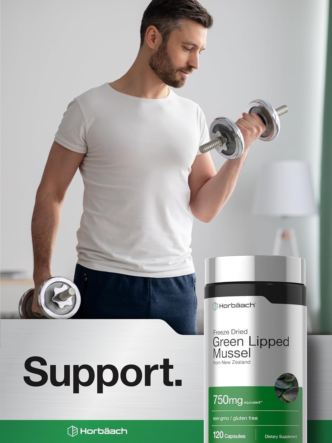Green Lipped Mussel Capsules 750 mg | 120 Count | from New Zealand | by Horbaach