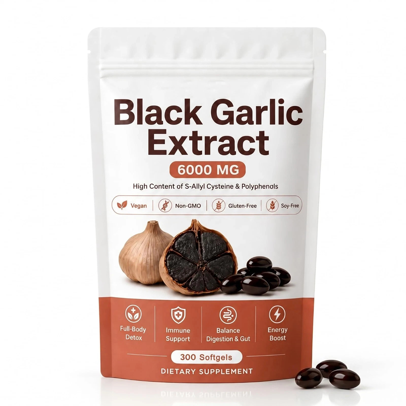 Black Garlic Extract Capsules – Natural Aged Odorless Organic Supplement
