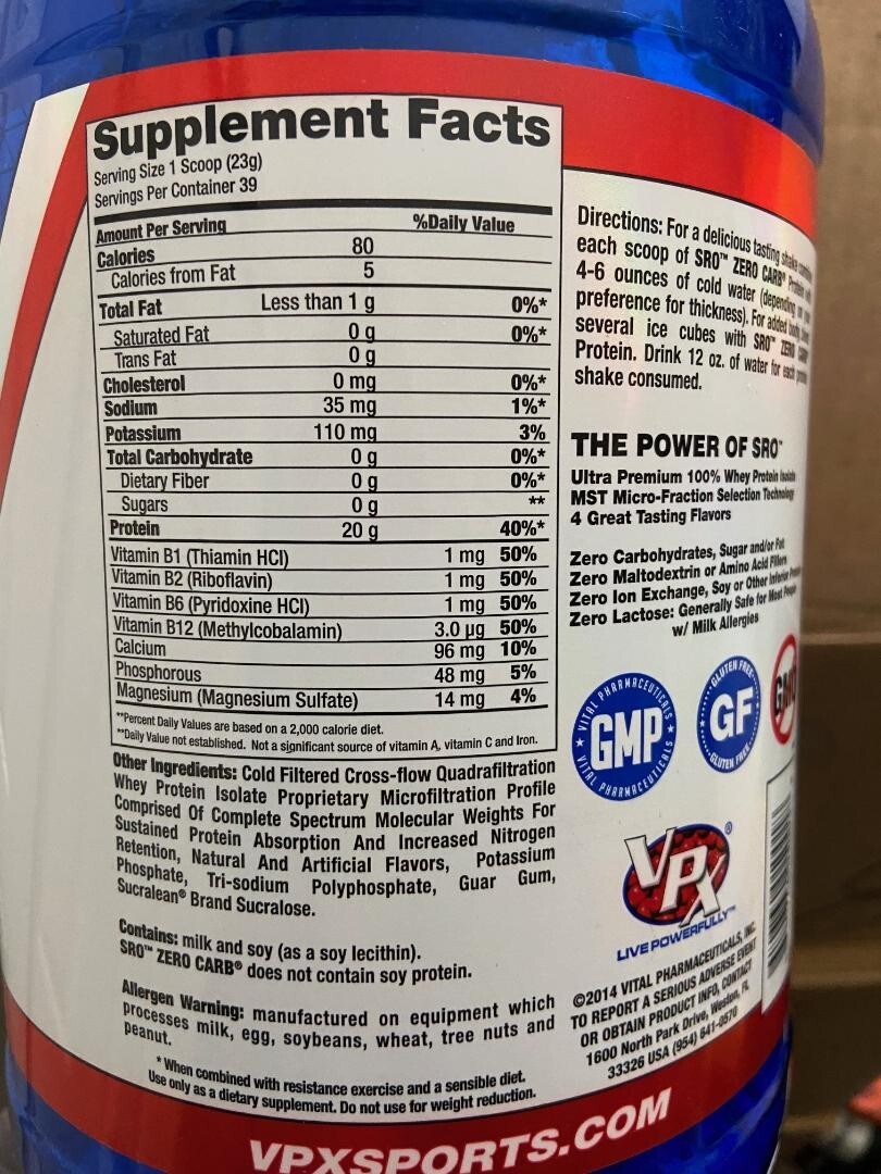 Zero Carb SRO Zero Carbs, Fat, Sugar, Cholesterol & lactose FREE Vanilla 2 Lbs.