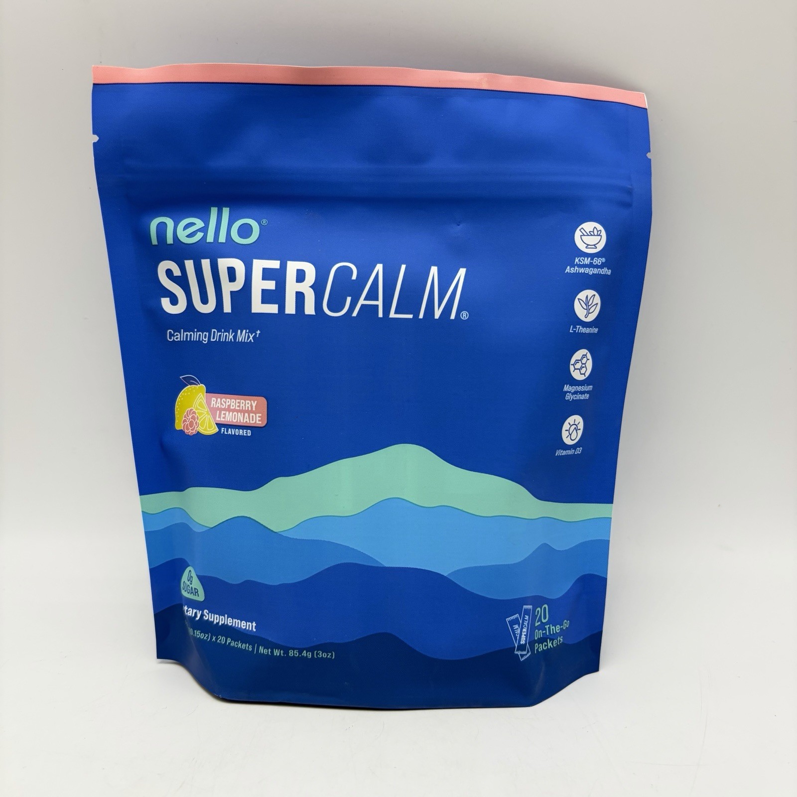 20 Packets NELLO SUPER CALM Calming Drink Mix Raspberry Lemonade 3.2oz BB 11/26