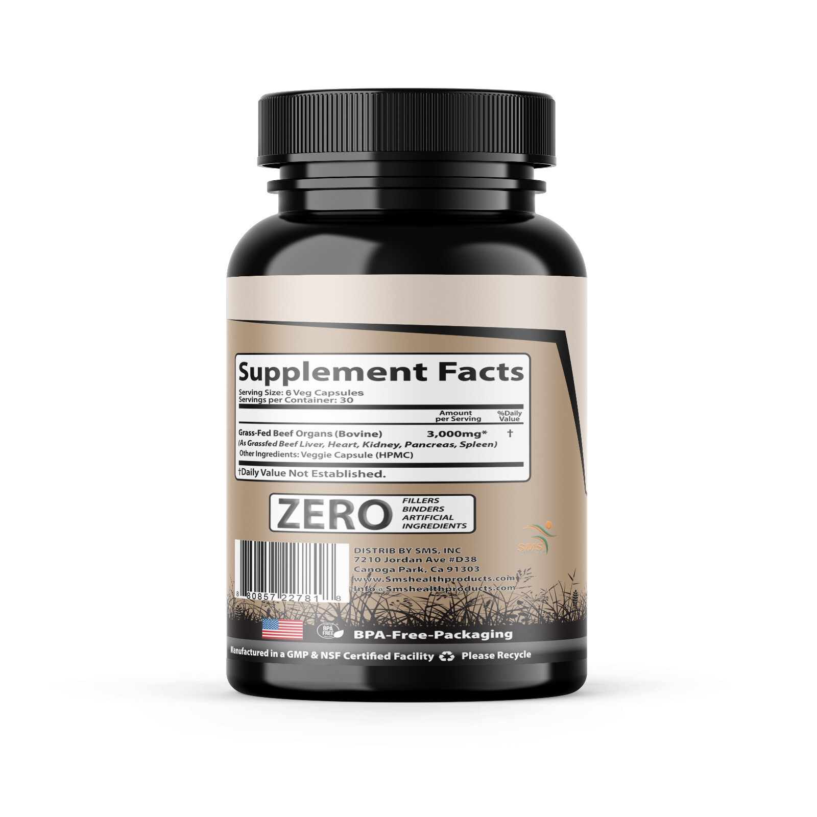 Desiccated Beef Organ Complex, Certified 100% GrassFed Undefatted 180 Capsules