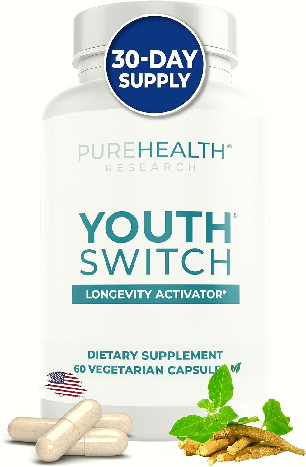 Youth Switch Anti Aging Supplement with Ashwagandha Extract, PureHealth Research