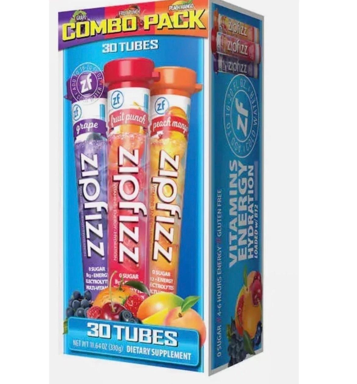 Zipfizz Multi-Vitamin Energy Hydration Drink Mix Grape Fruit Punch Mango Pack of