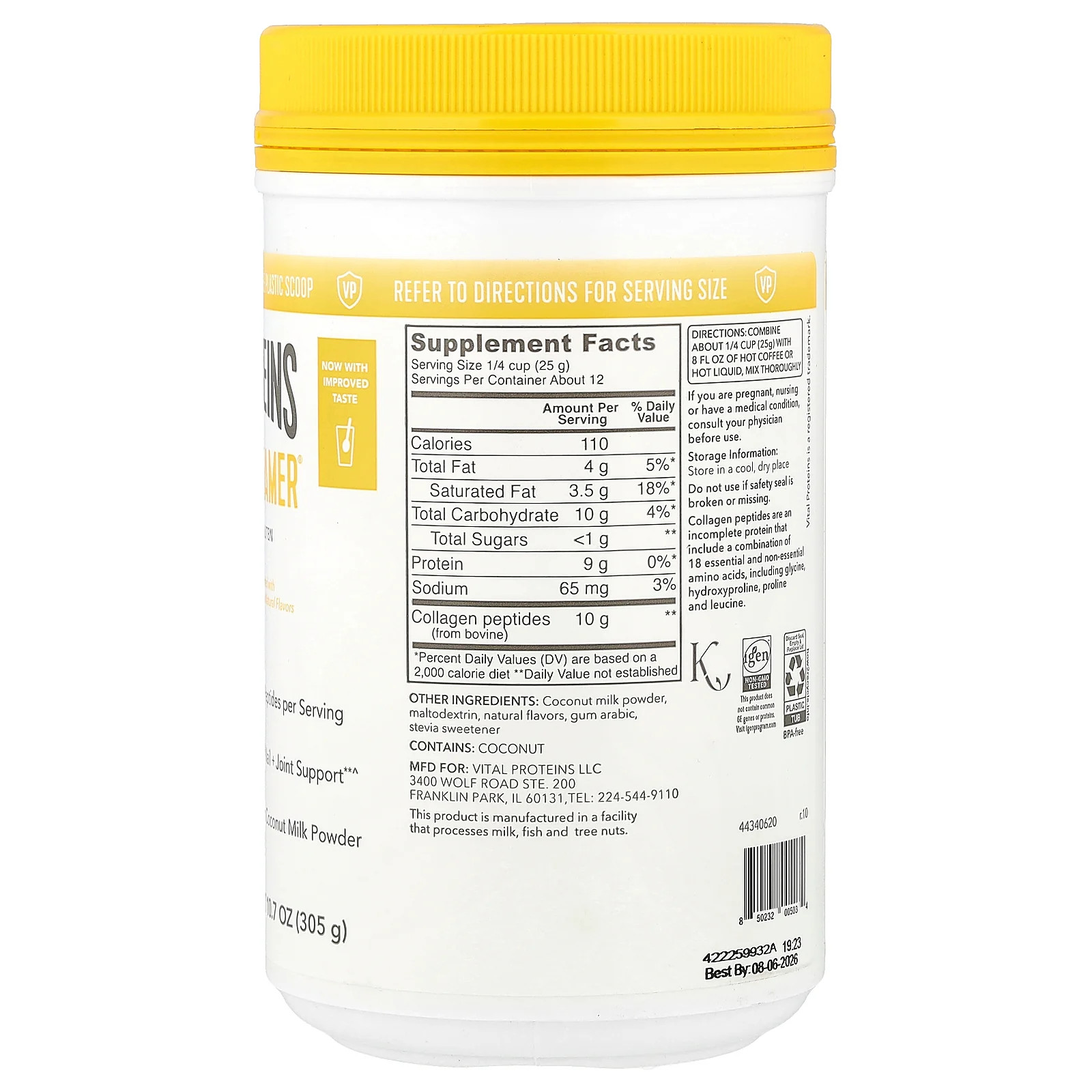 2 X Vital Proteins, Collagen Creamer�, Vanilla, 10.7 oz (305 g)