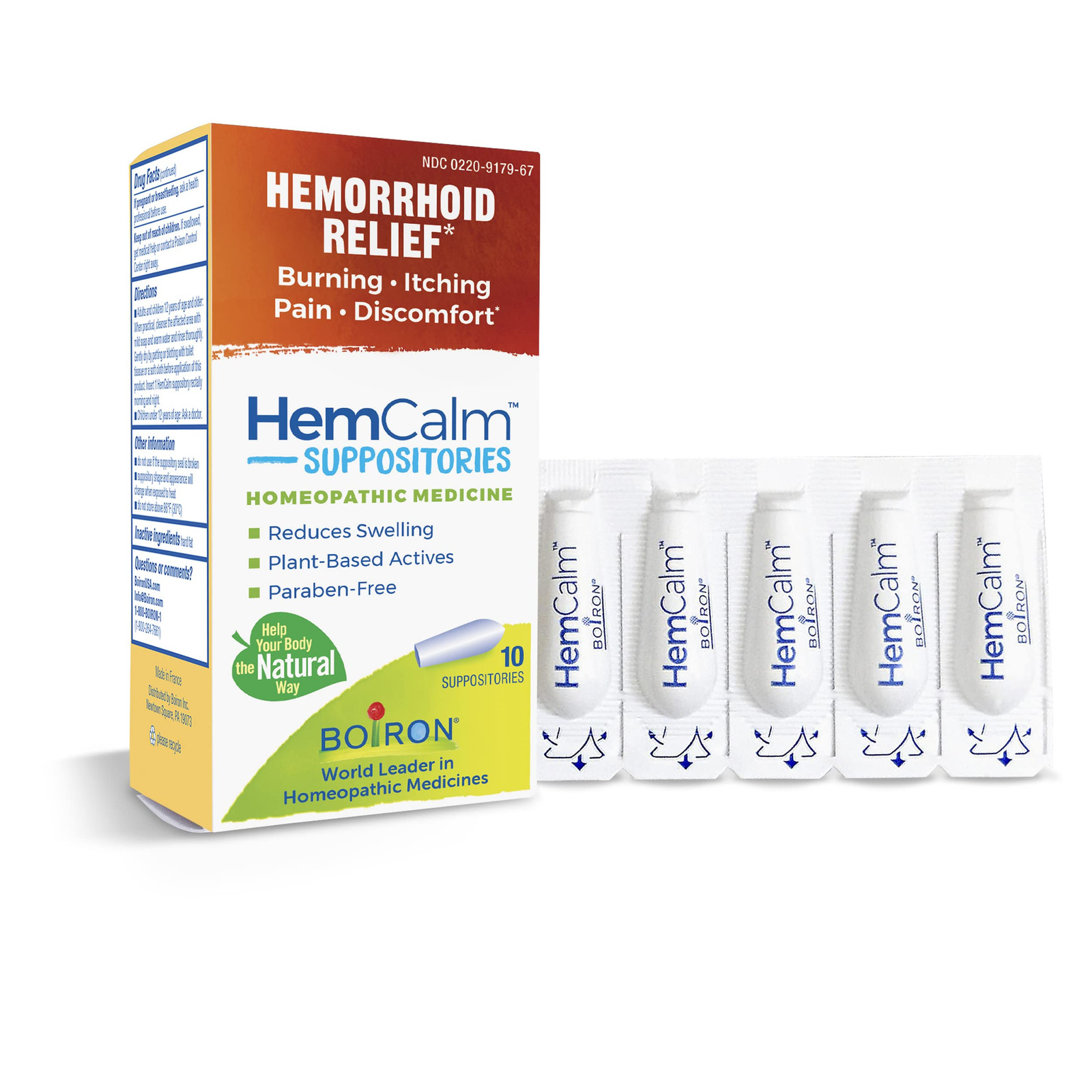 Boiron HemCalm 10 Count Plant Based Multi Symptom Hemorrhoid Relief Supposito…