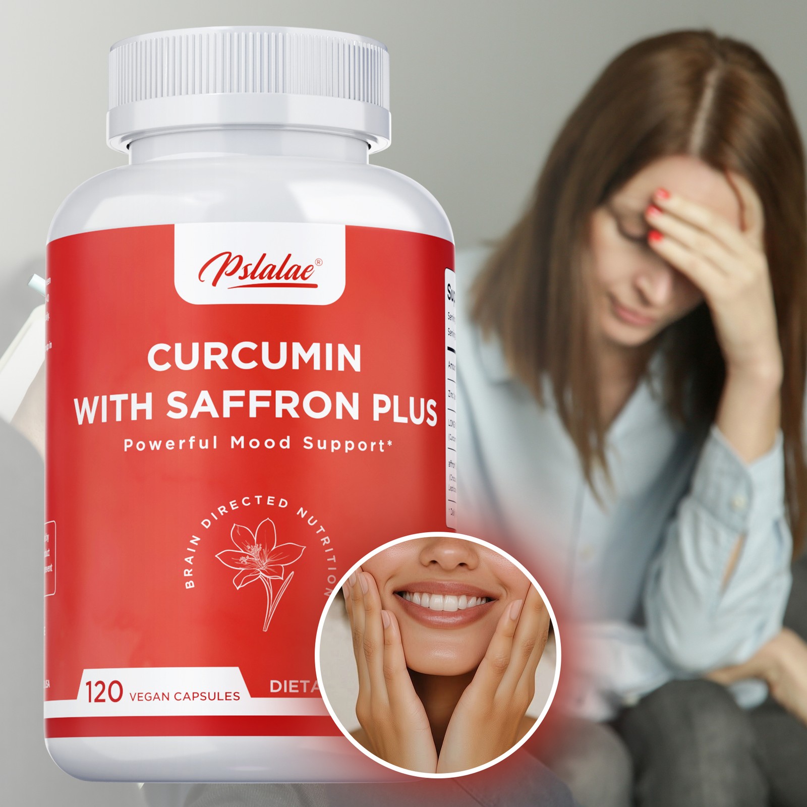 CURCUMIN WITH SAFFRON PLUS – for Mental Focus & Memory, improve mood, Non-GMO