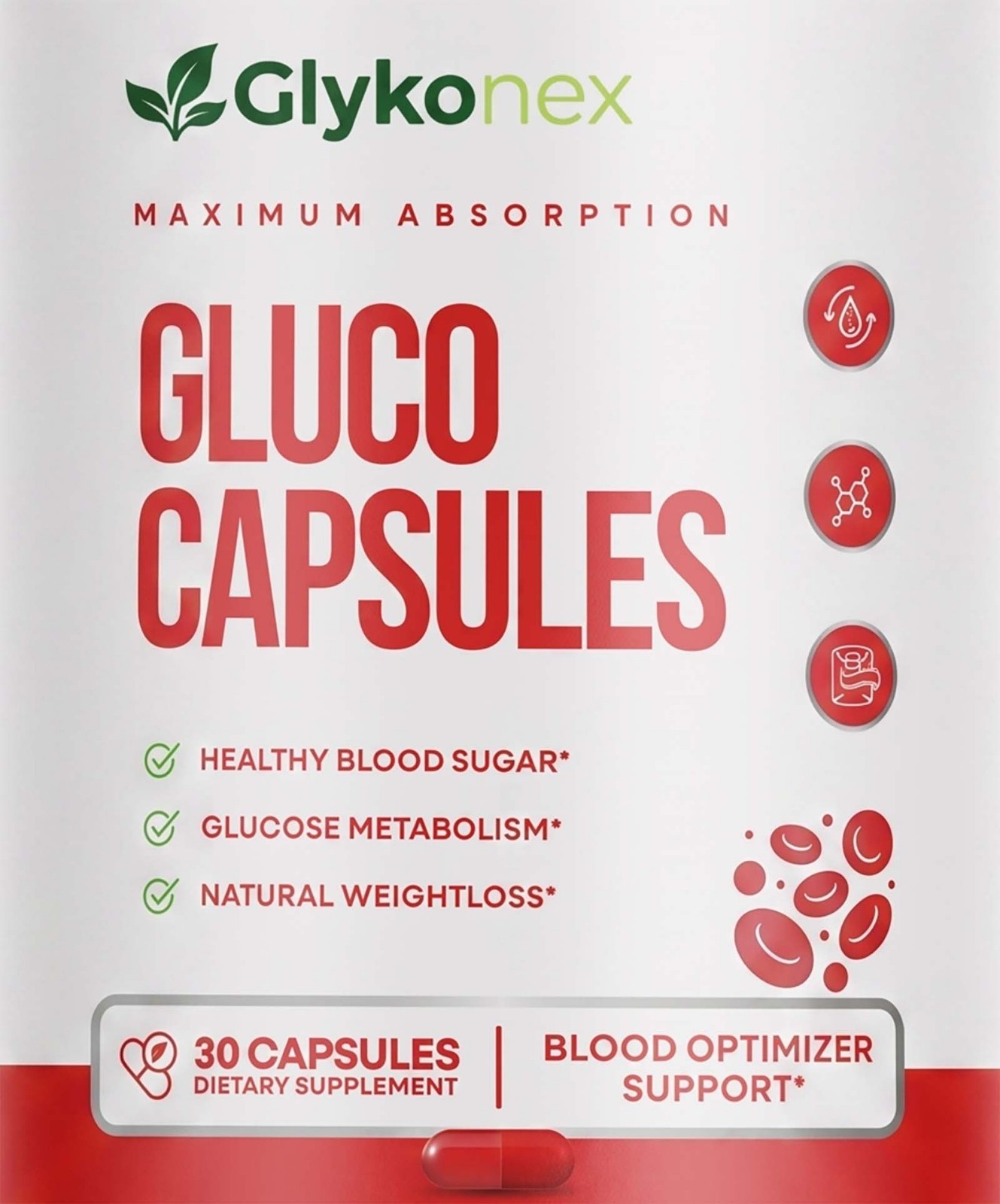 GlykoNex Gluco Capsules Blood Health Support Dietary Supplement 30 Capsules