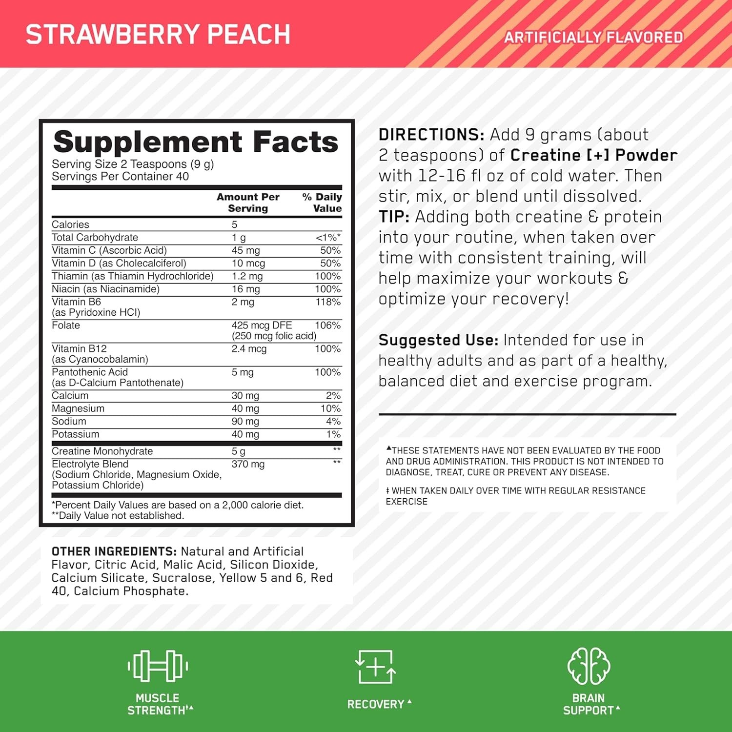 Strawberry Peach Creatine Performance Blend – 40 Servings for Hydration