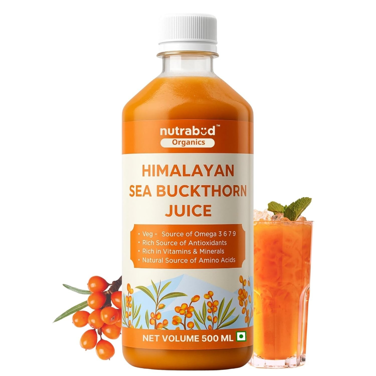 Nutrabud Himalayan Sea Buckthorn Berry Juice – 500 ml Vitamin C, Omega 3 6 7 9