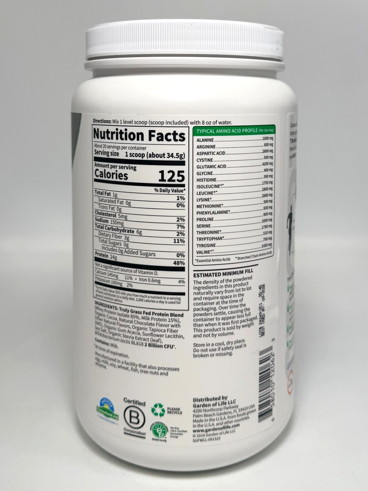 Garden of Life SPORT Whey Protein Powder Chocolate – 24.33 oz *EXP 09/2026*