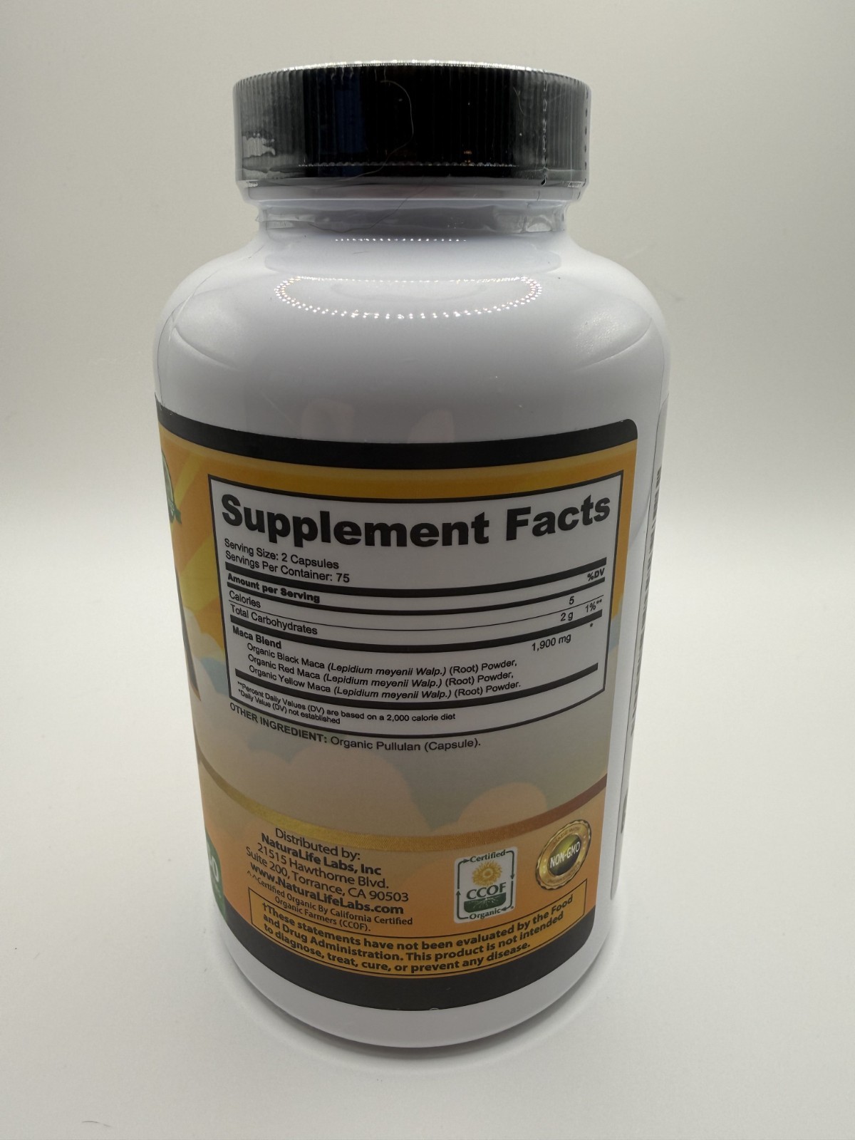 Organic Maca Root Black Red Yellow 1900 MG per Serving 150 Vegan Capsules – New