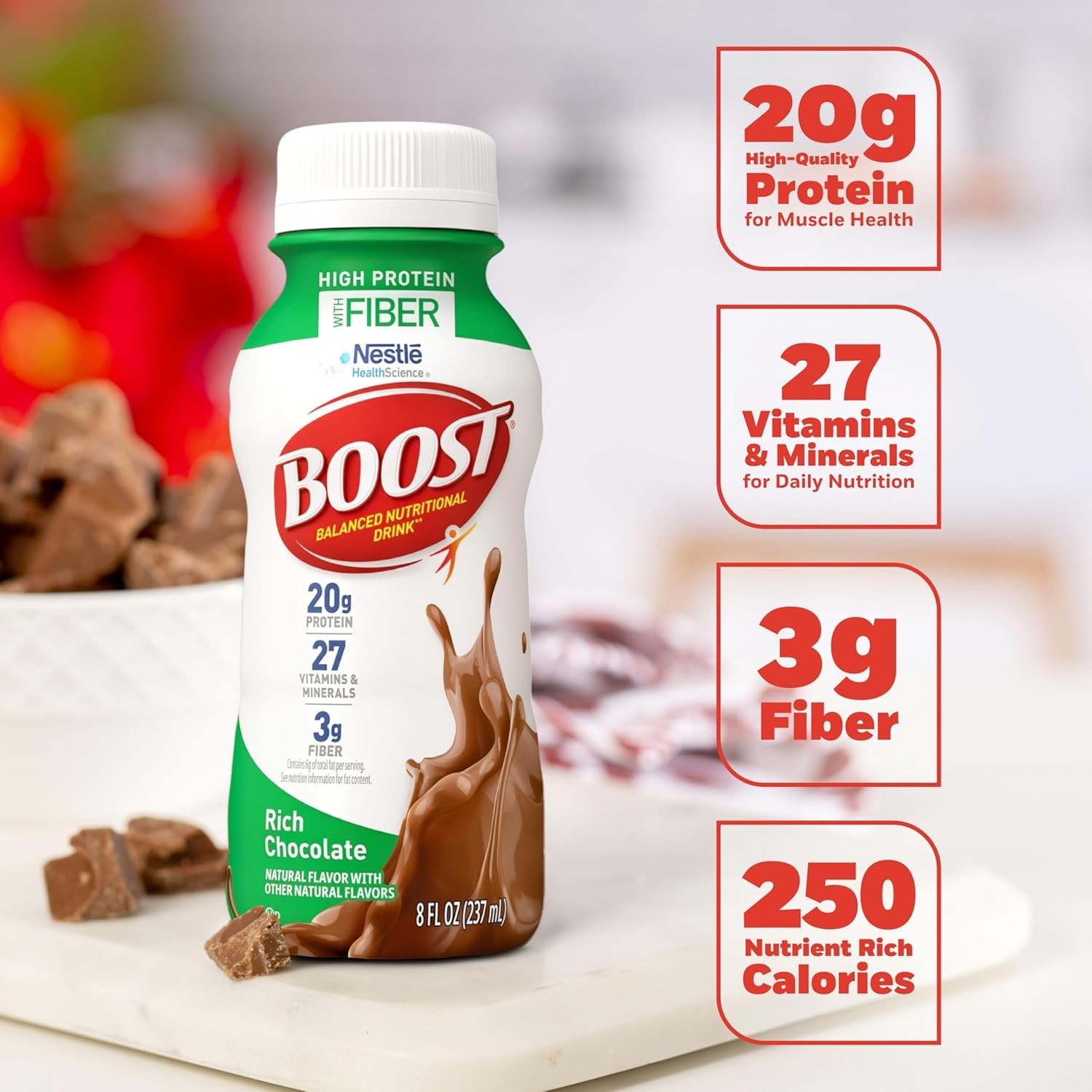 BOOST High Protein with Fiber Ready to Drink Complete Nutritional Drink, Rich Ch