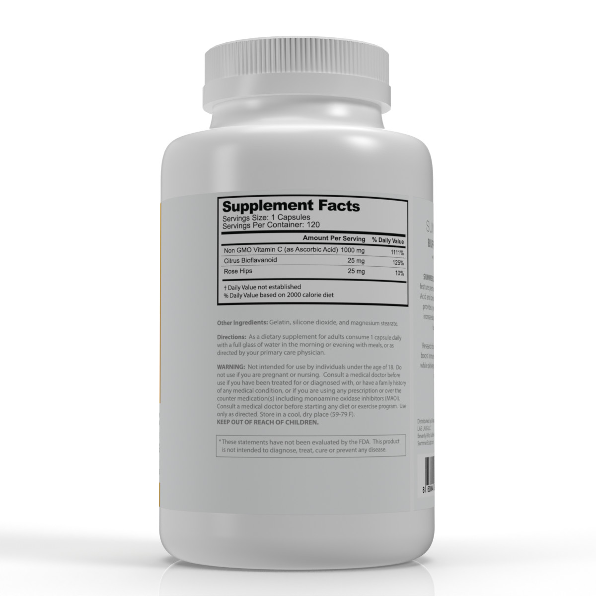 Vitamin C 1000mg Rose Hips 25mg Citrus Bioflavonoids 25mg 120 caps SummerSculpt