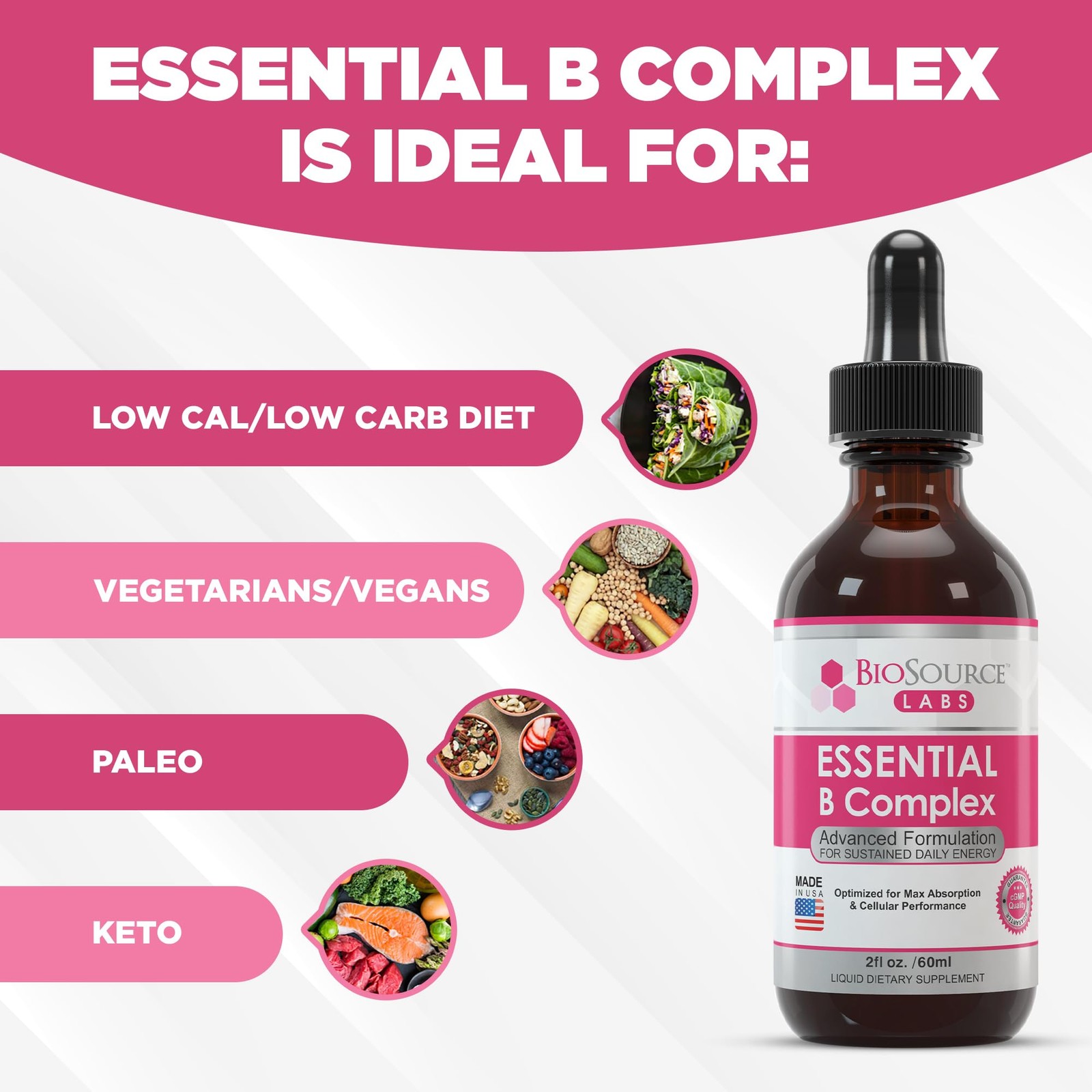 Biosource Labs Essential B Complex – Daily Vegan Vitamin B-Complex Sublingual