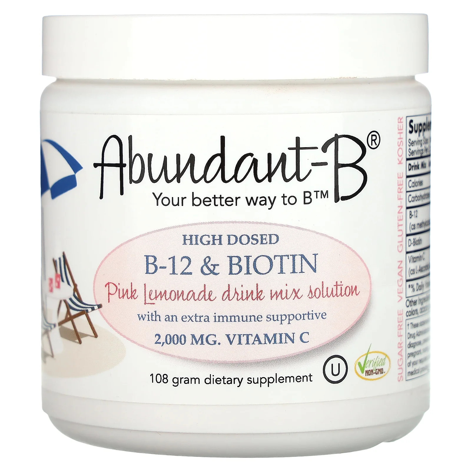 2 X Sufficient C, Abundant-B High Dosed B-12 & Biotin Drink Mix, Pink Lemonade,