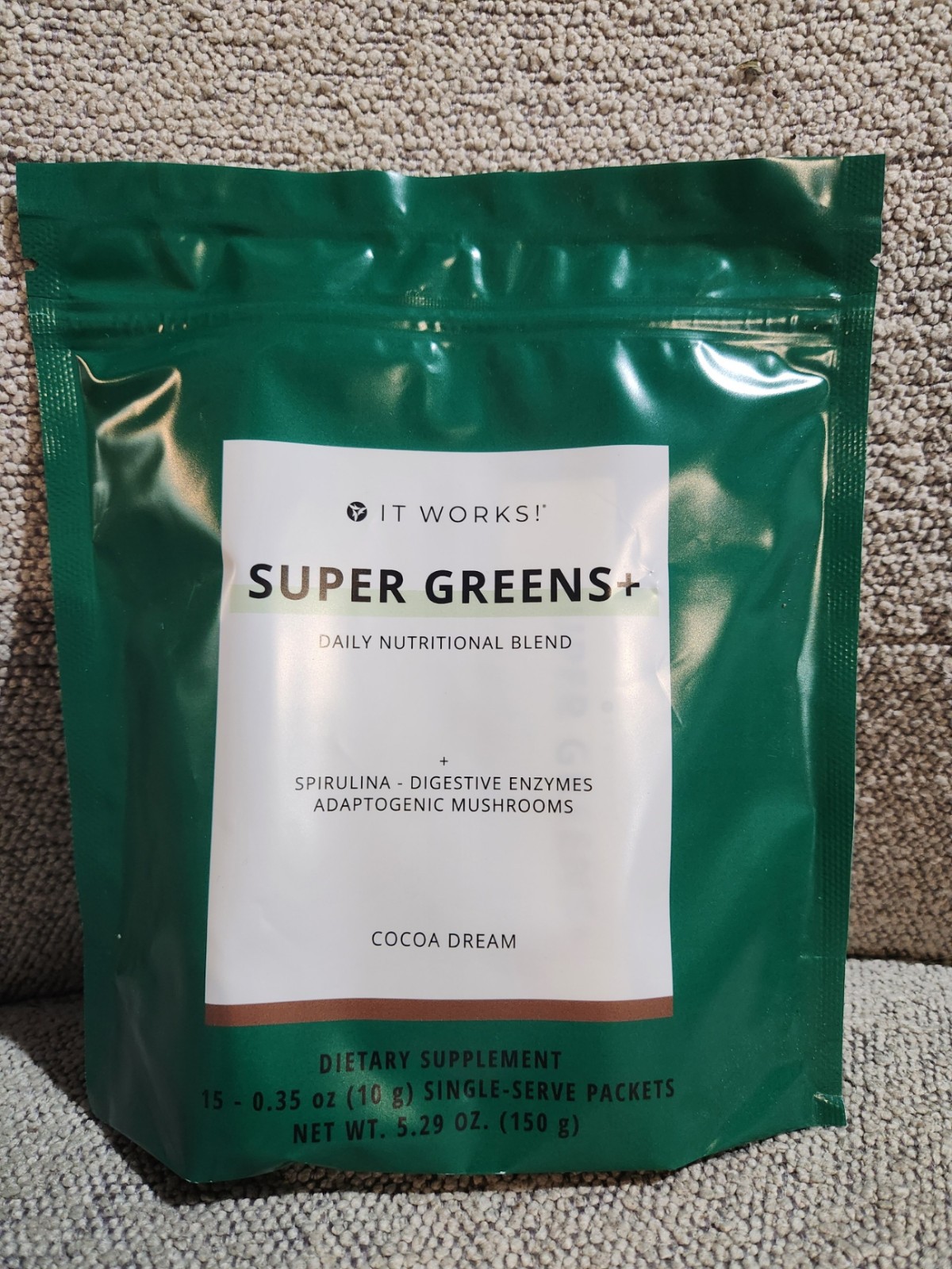 It Works! Super Greens Cocoa Dream 15 Single Serve Packets (MFG 05/2022)