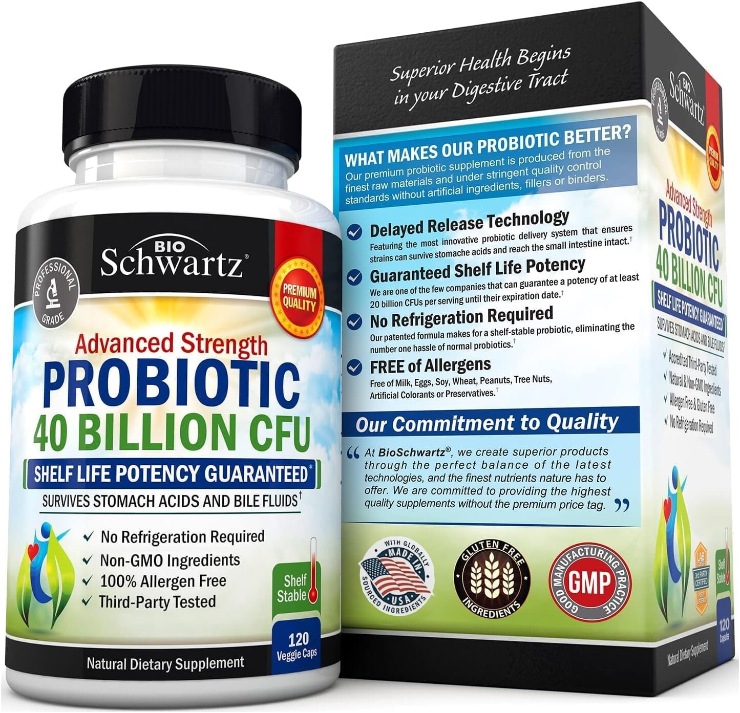 Daily Probiotic Supplement 40 Billion CFU Gut Health Complex w/ Astragalus 120ct